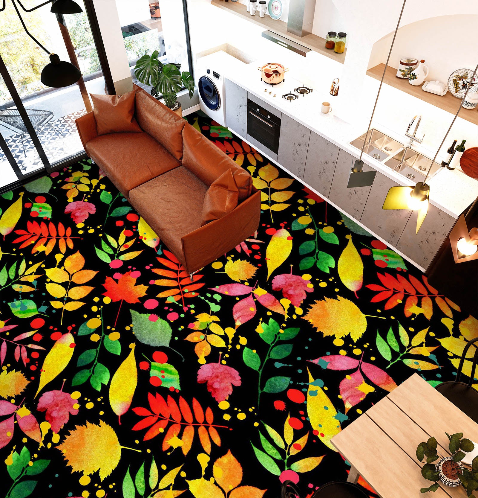 3D Strong Color Leaves 1260 Floor Mural Wallpaper Murals Self-Adhesive Removable Print Epoxy