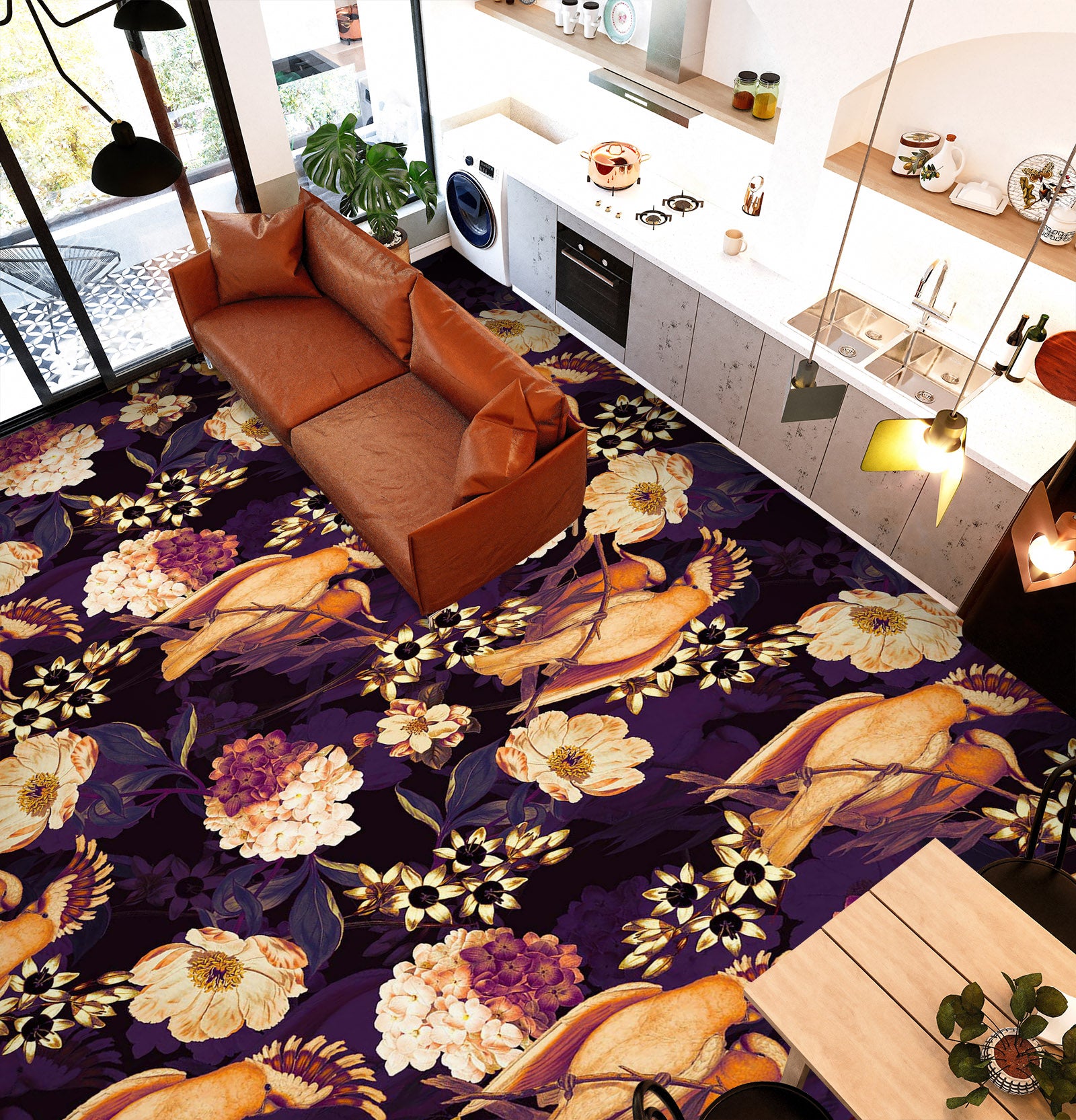 3D Brown Flower Bird 99190 Uta Naumann Floor Mural Wallpaper Murals Self-Adhesive Removable Print Epoxy