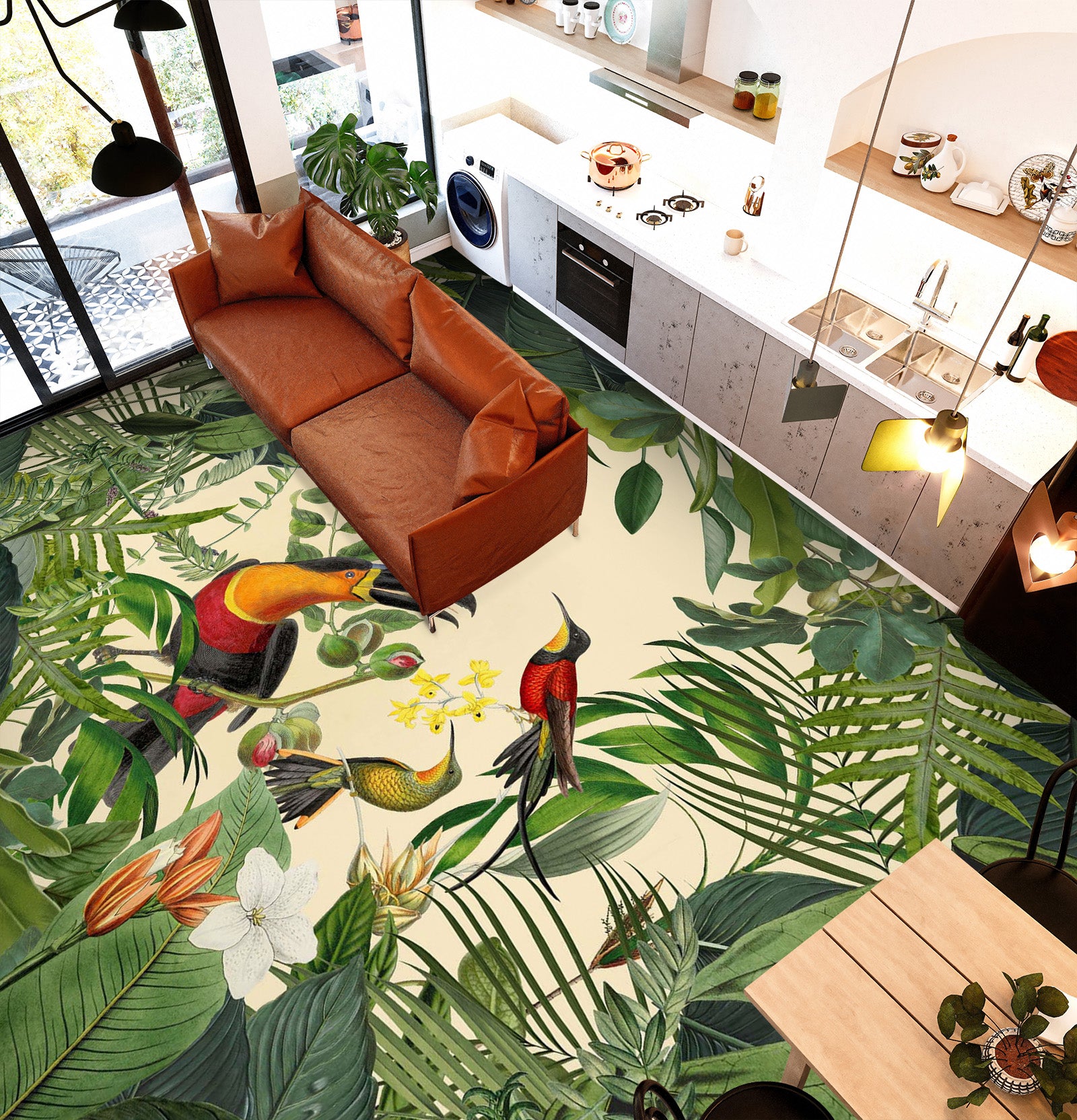 3D Jungle Bird 104136 Andrea Haase Floor Mural Wallpaper Murals Self-Adhesive Removable Print Epoxy
