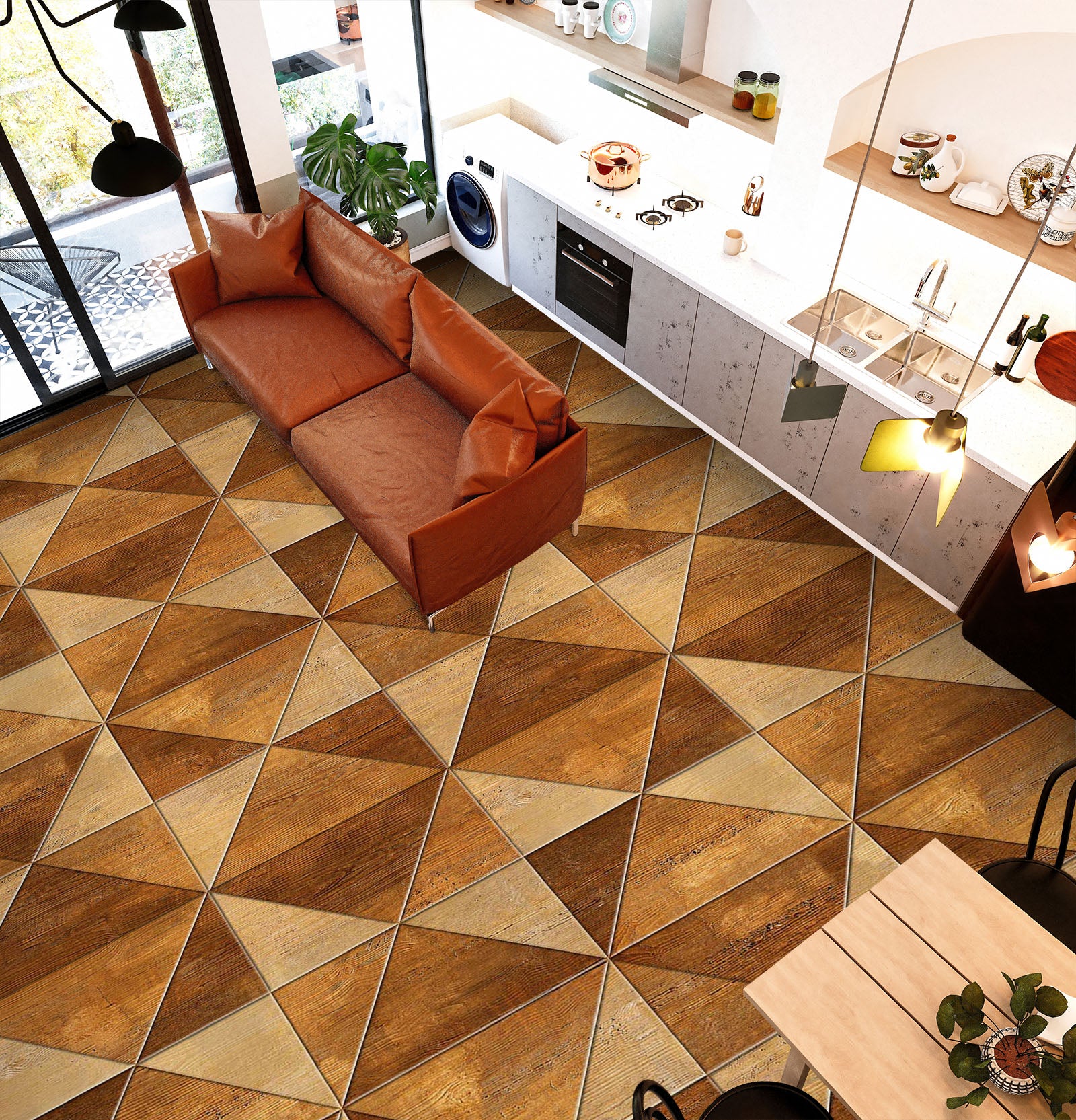 3D Brown Triangle Stitching 552 Floor Mural Wallpaper Murals Rug & Mat Print Epoxy waterproof bath floor