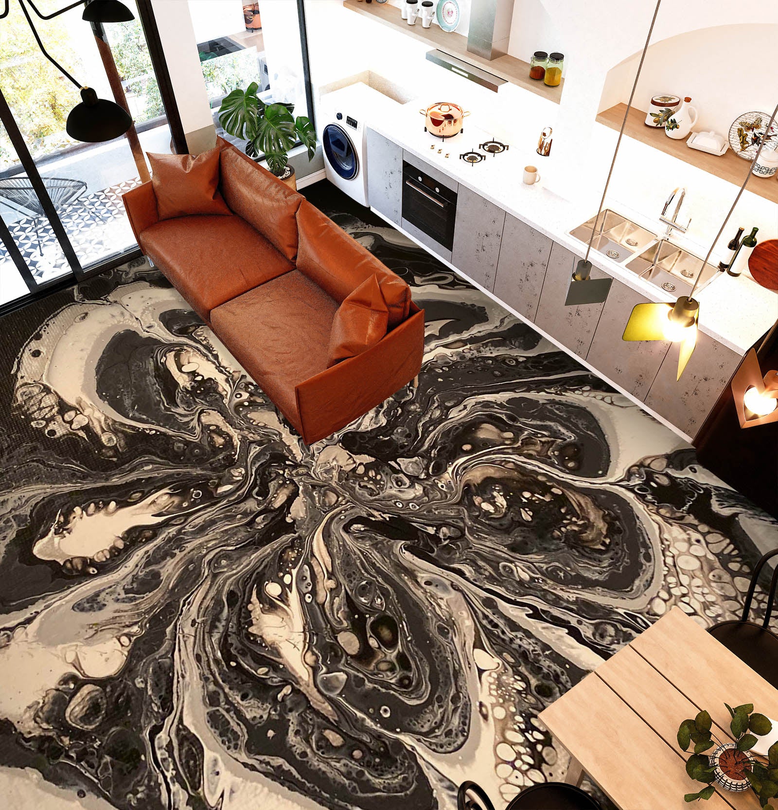 3D Black Ink Pattern 98197 Valerie Latrice Floor Mural Wallpaper Murals Self-Adhesive Removable Print Epoxy