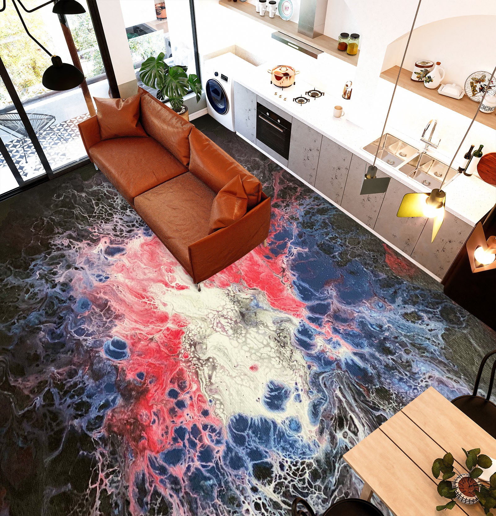 3D Red Blue Texture 98206 Valerie Latrice Floor Mural Wallpaper Murals Self-Adhesive Removable Print Epoxy