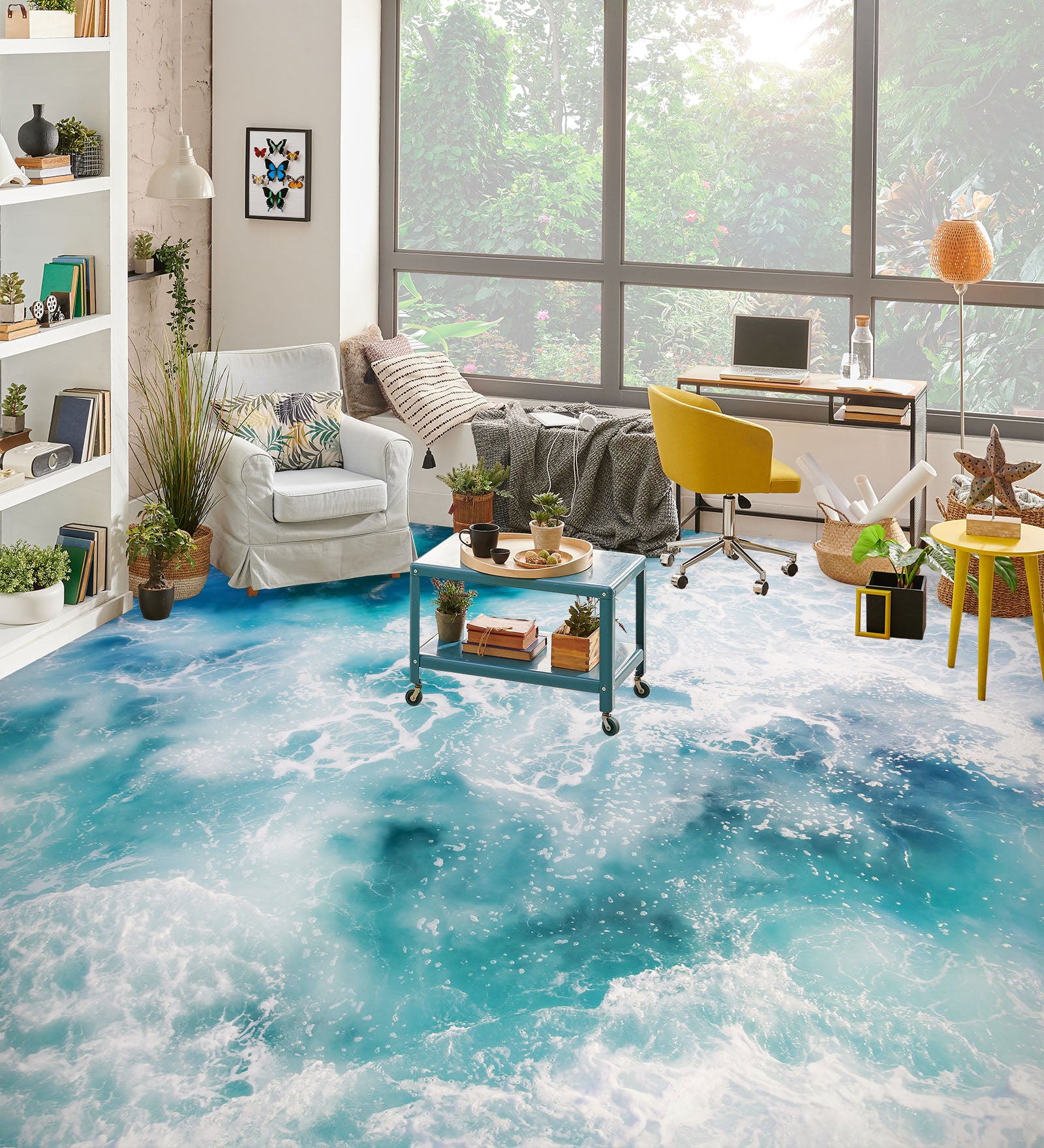 3D Blue Waves 003 Floor Mural Wallpaper Murals Rug & Mat Print Epoxy waterproof bath floor
