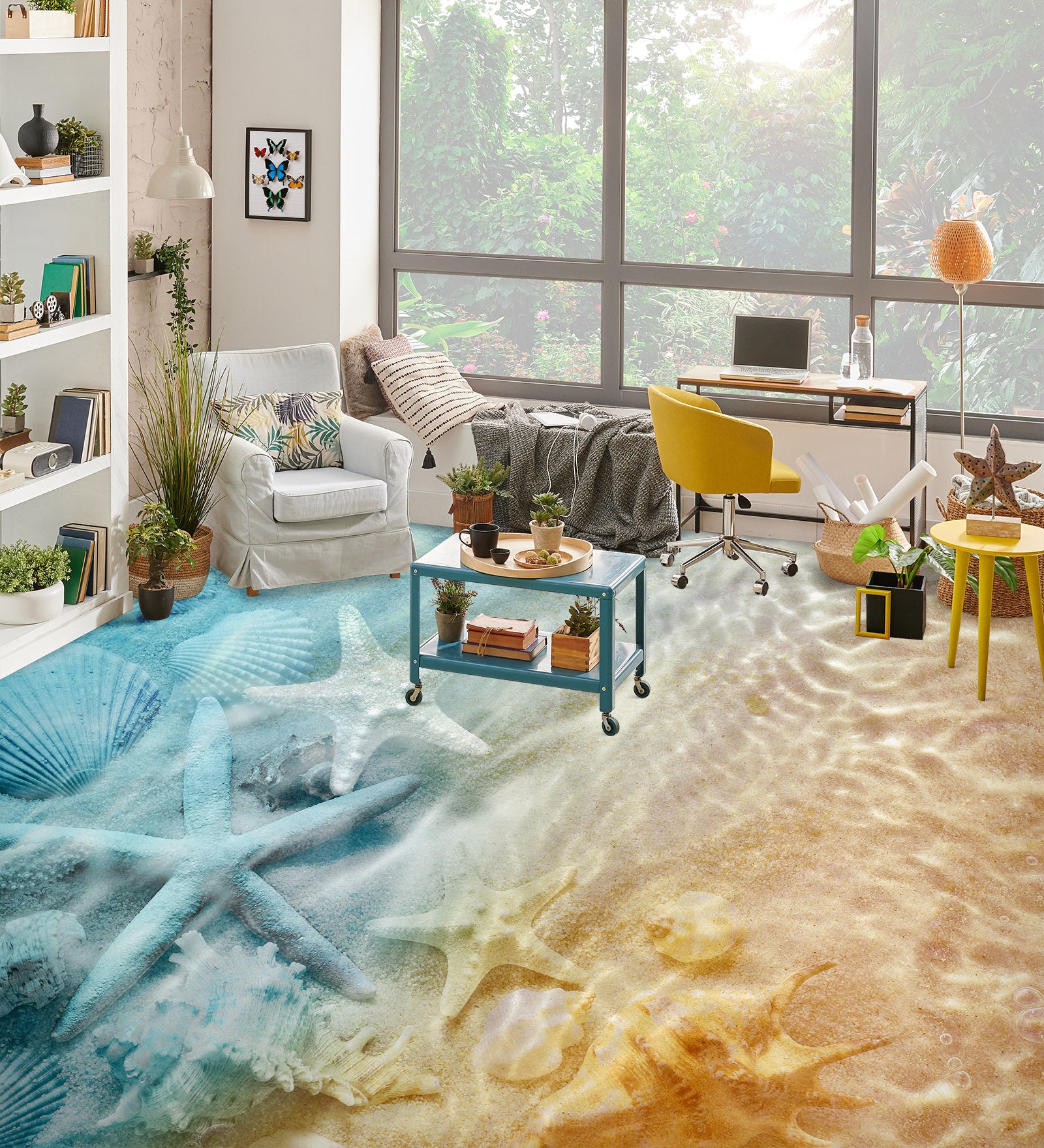 3D Light Blue Starfish 384 Floor Mural Wallpaper Murals Rug & Mat Print Epoxy waterproof bath floor