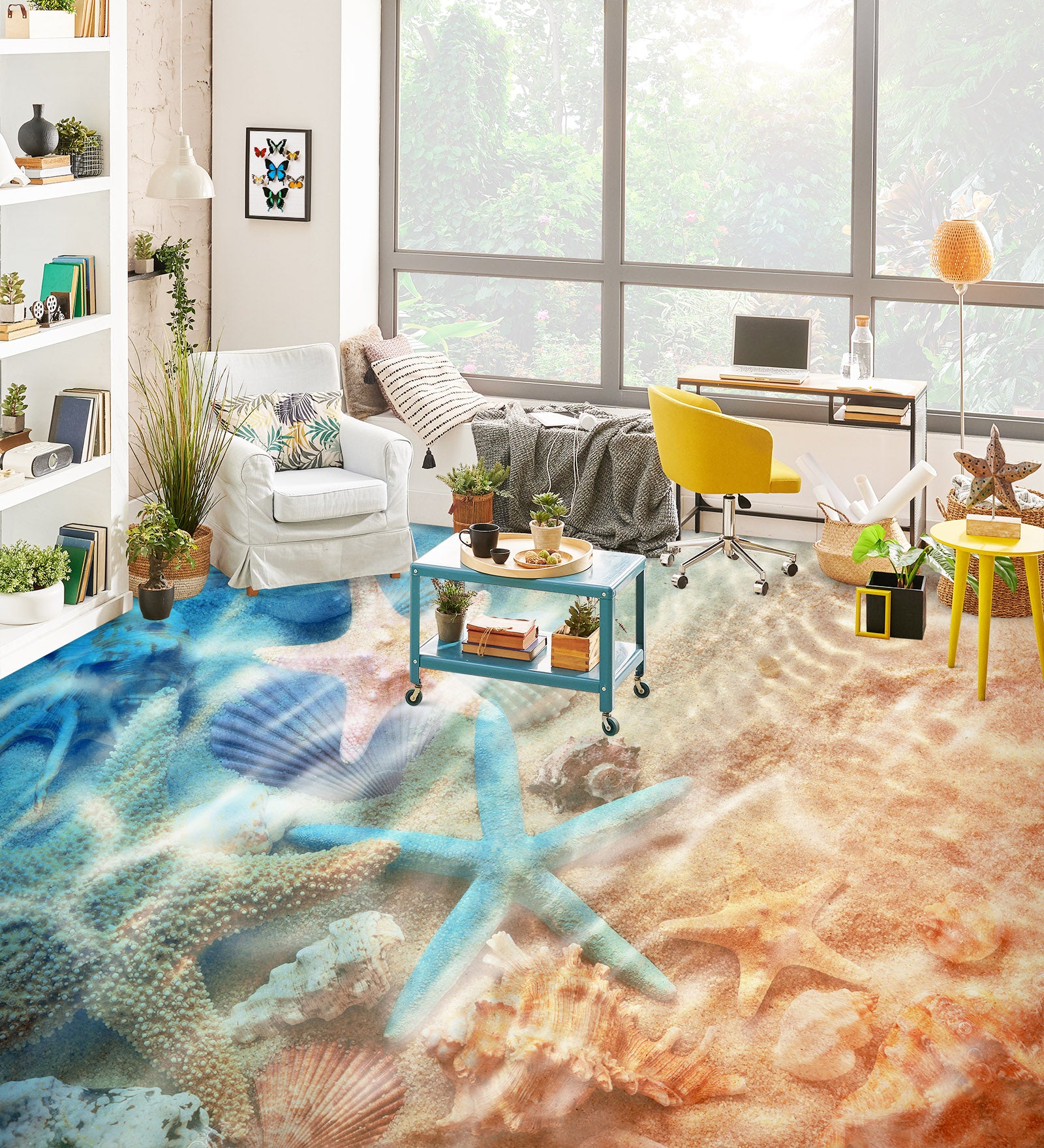 3D Dreamy Blue Starfish 385 Floor Mural Wallpaper Murals Rug & Mat Print Epoxy waterproof bath floor