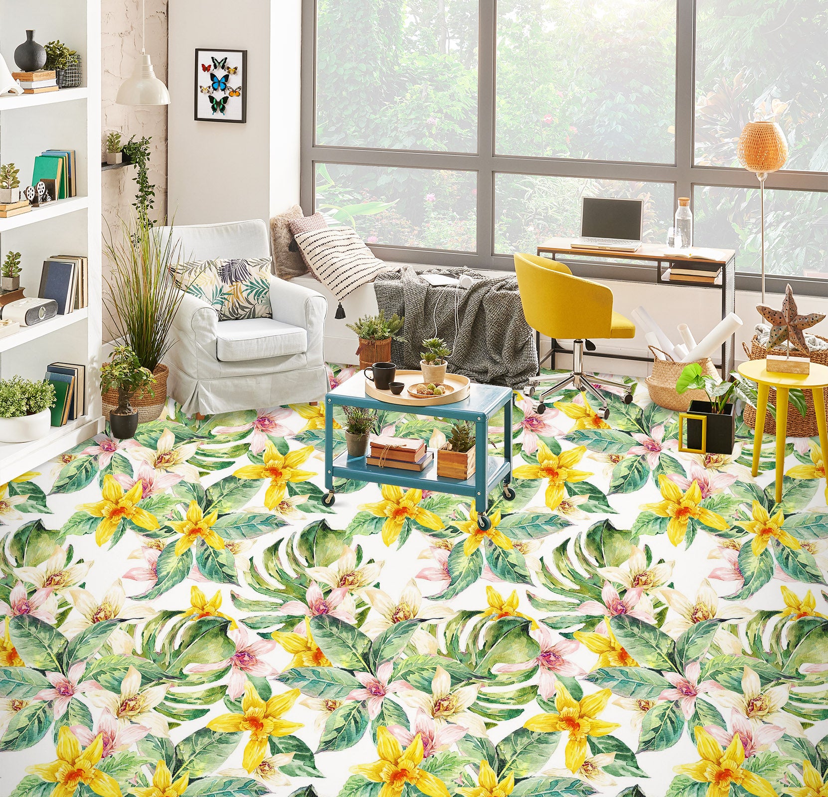 3D Yellow Flower Painting 1257 Floor Mural Wallpaper Murals Self-Adhesive Removable Print Epoxy
