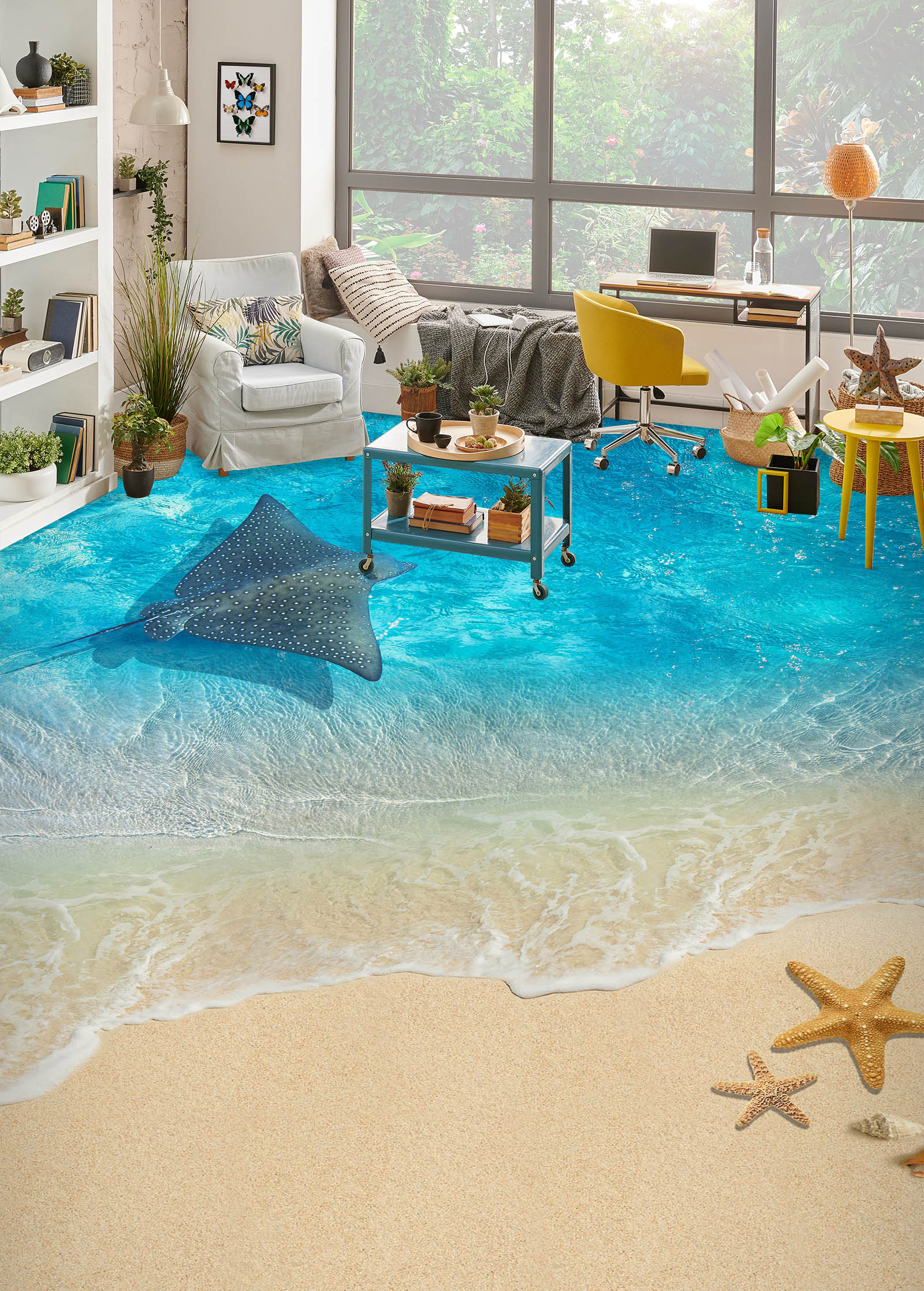 3D Starfish And Stingray 292 Floor Mural Wallpaper Murals Rug & Mat Print Epoxy waterproof bath floor