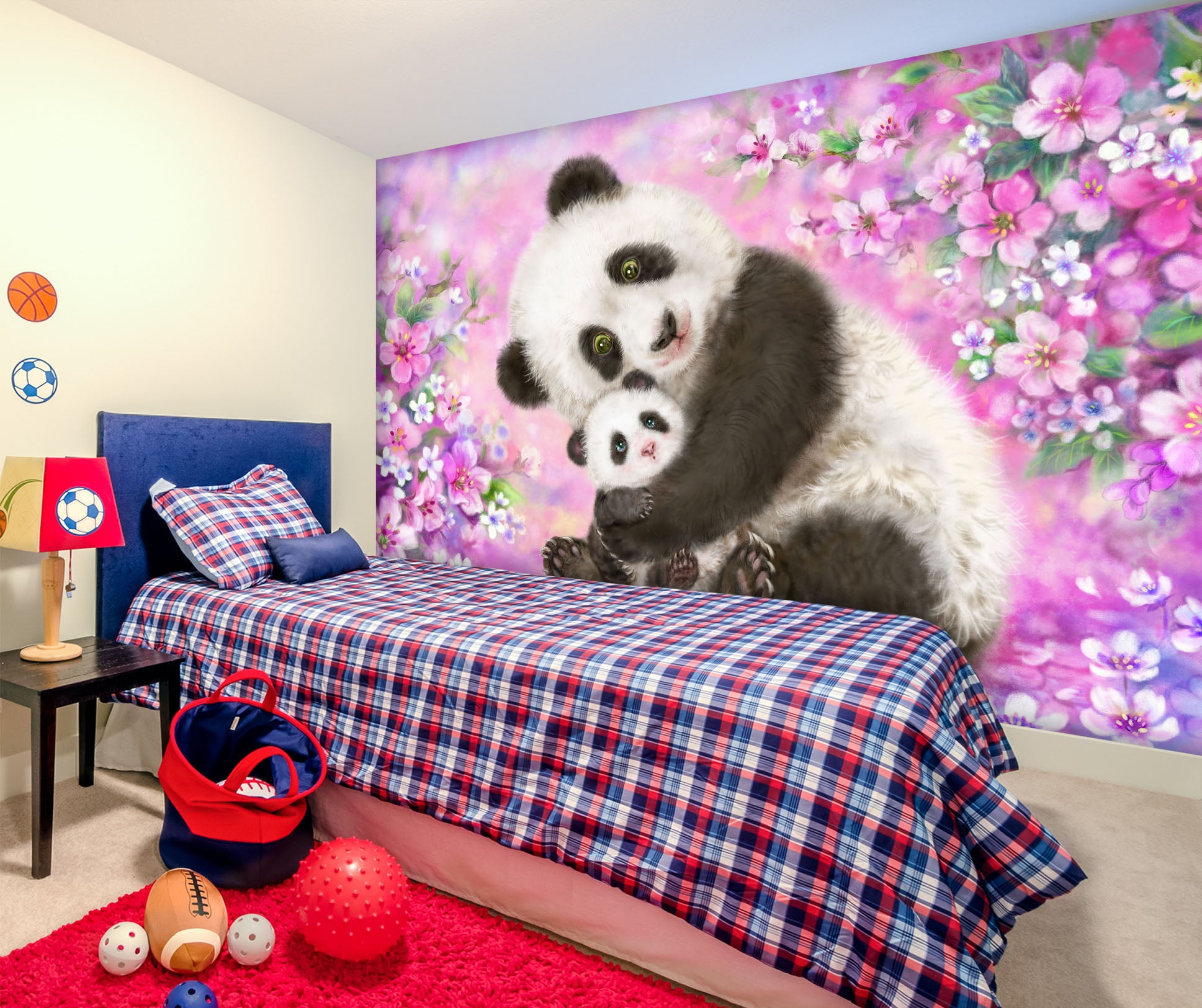3D Pink Flower Panda 5424 Kayomi Harai Wall Mural Wall Murals
