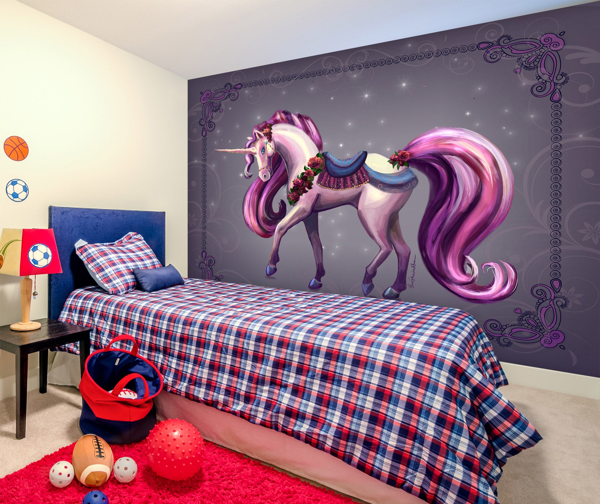 3D Purple Unicorn 1414 Rose Catherine Khan Wall Mural Wall Murals
