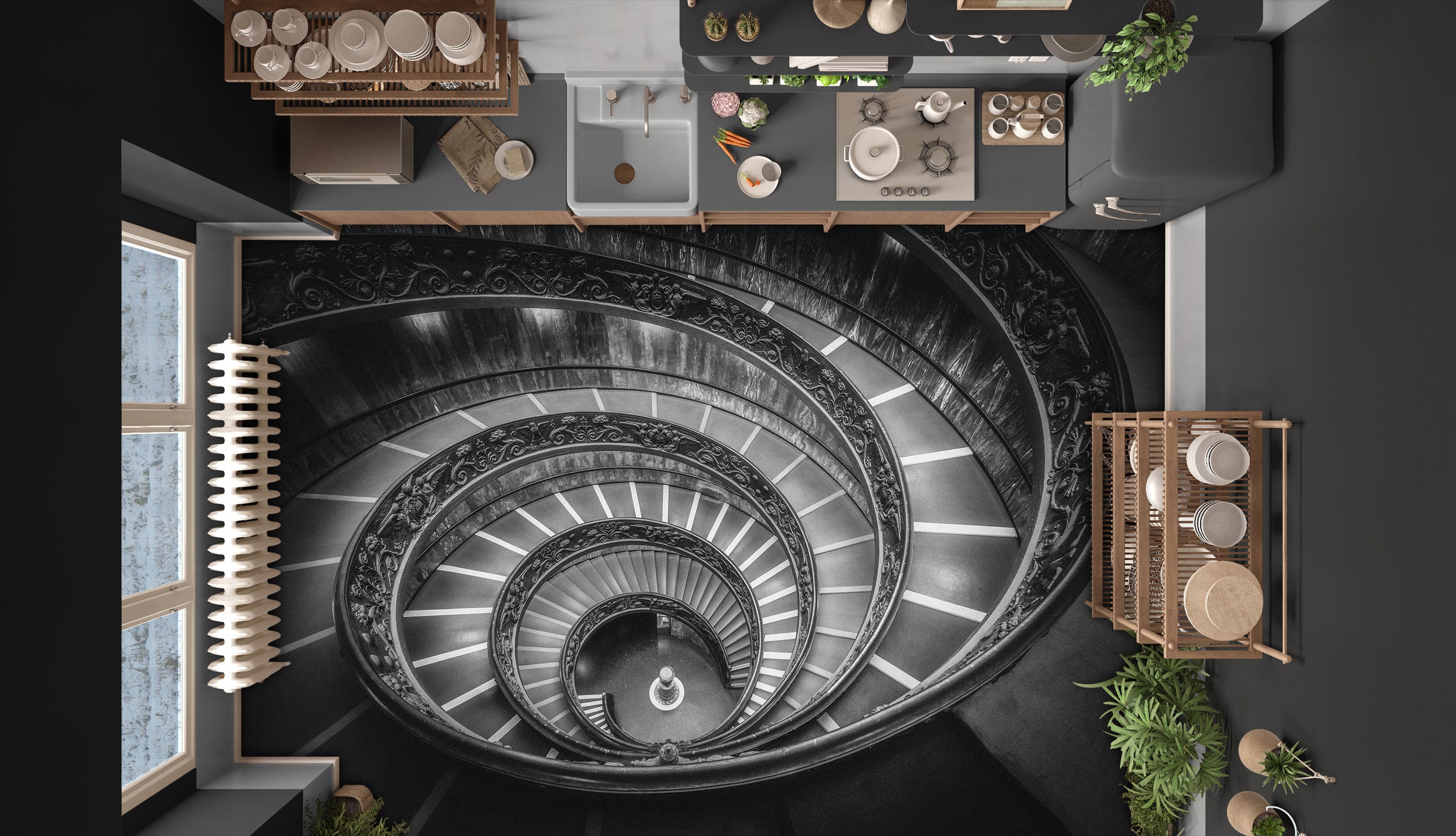 3D Black Spiral Staircase 1176 Floor Mural Wallpaper Murals Self-Adhesive Removable Print Epoxy