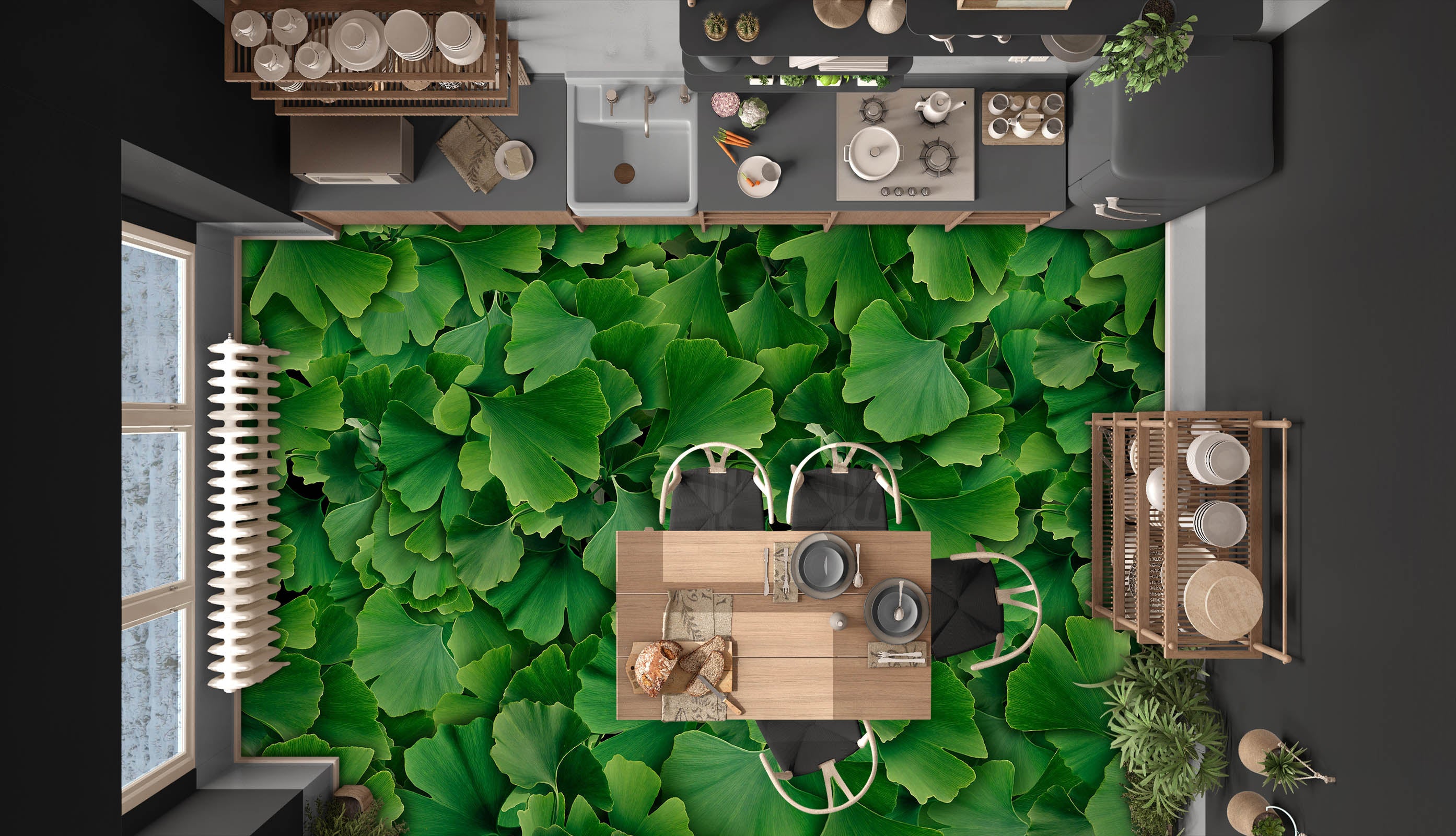 3D Green Ginkgo Leaves 572 Floor Mural