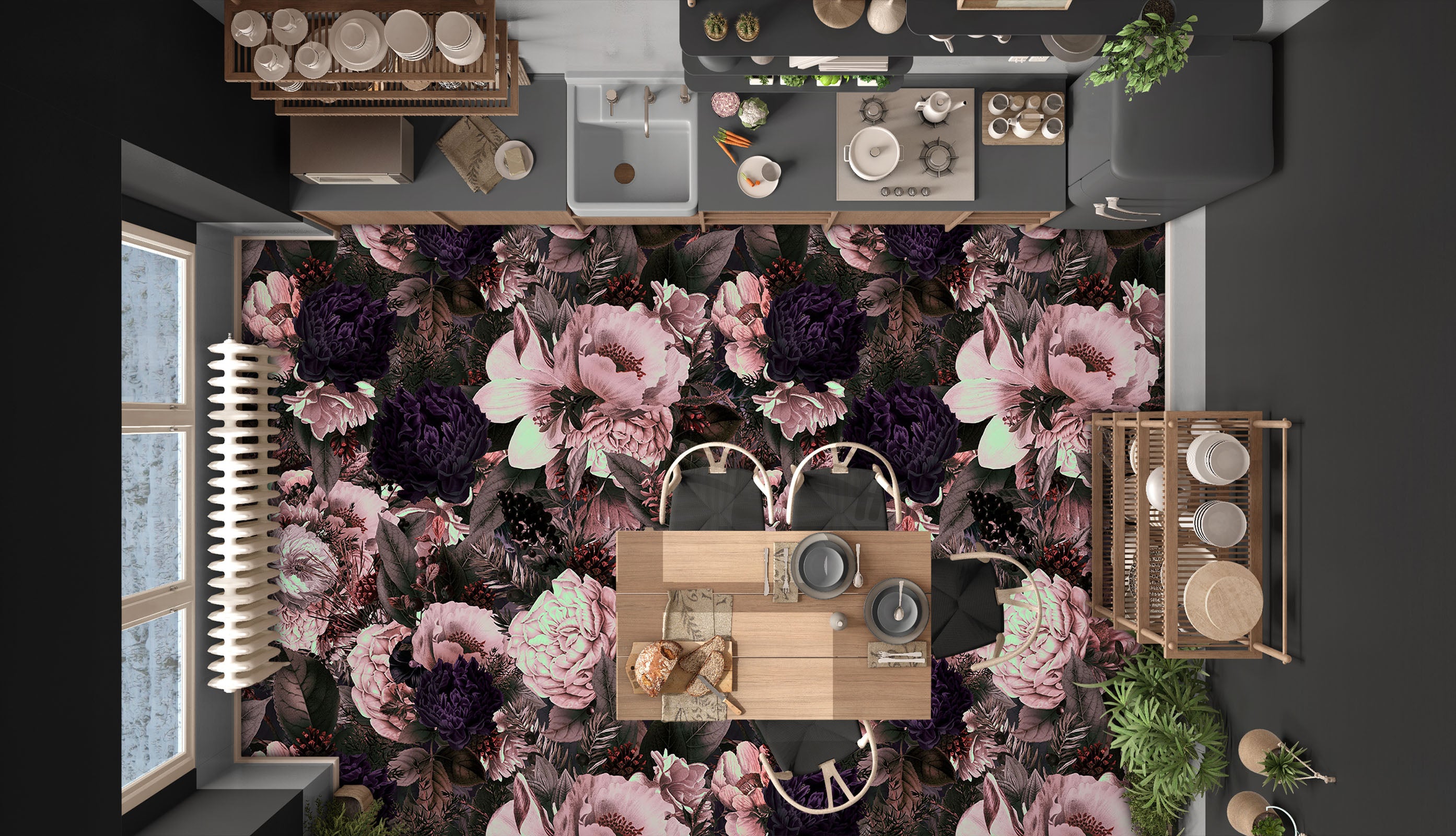 3D Dark Flower Pattern 10015 Uta Naumann Floor Mural Wallpaper Murals Self-Adhesive Removable Print Epoxy