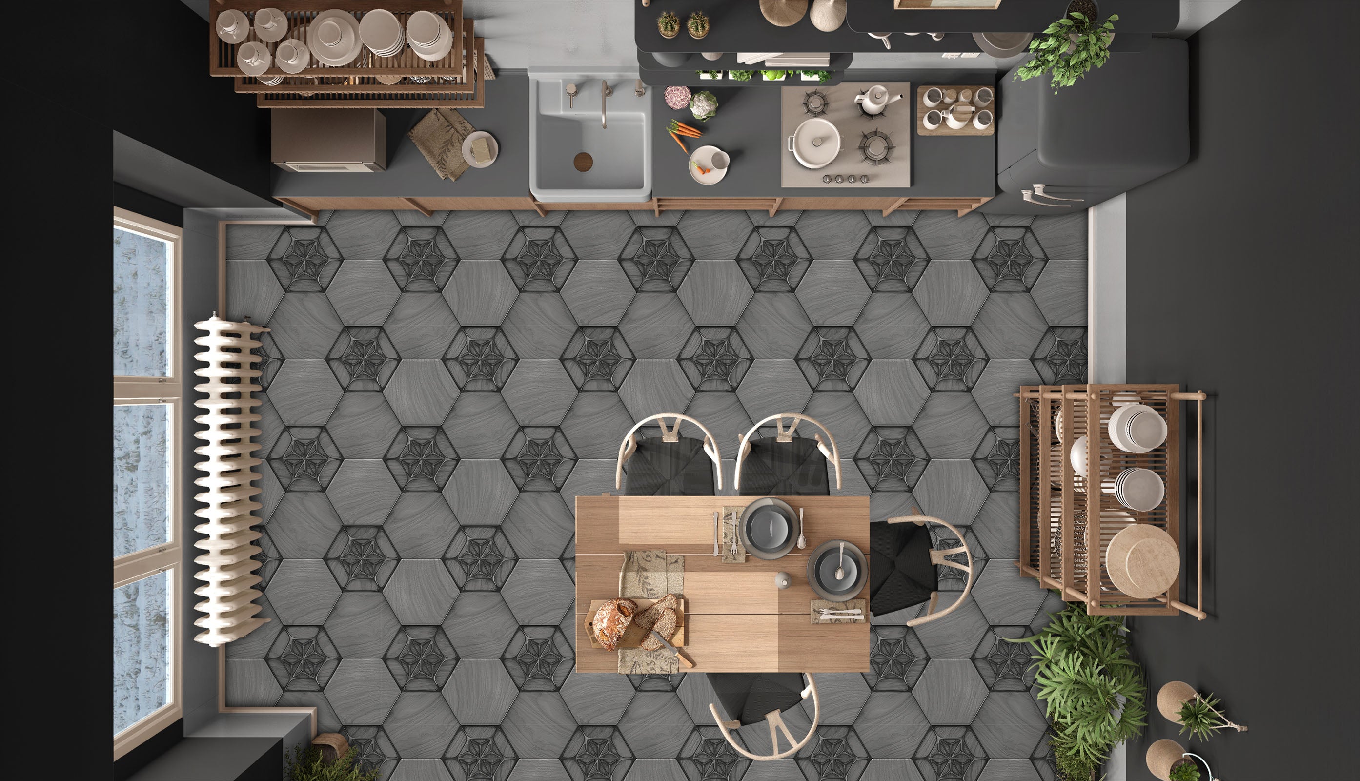 3D Dark Gray Hexagons 905 Floor Mural Wallpaper Murals Rug & Mat Print Epoxy waterproof bath floor