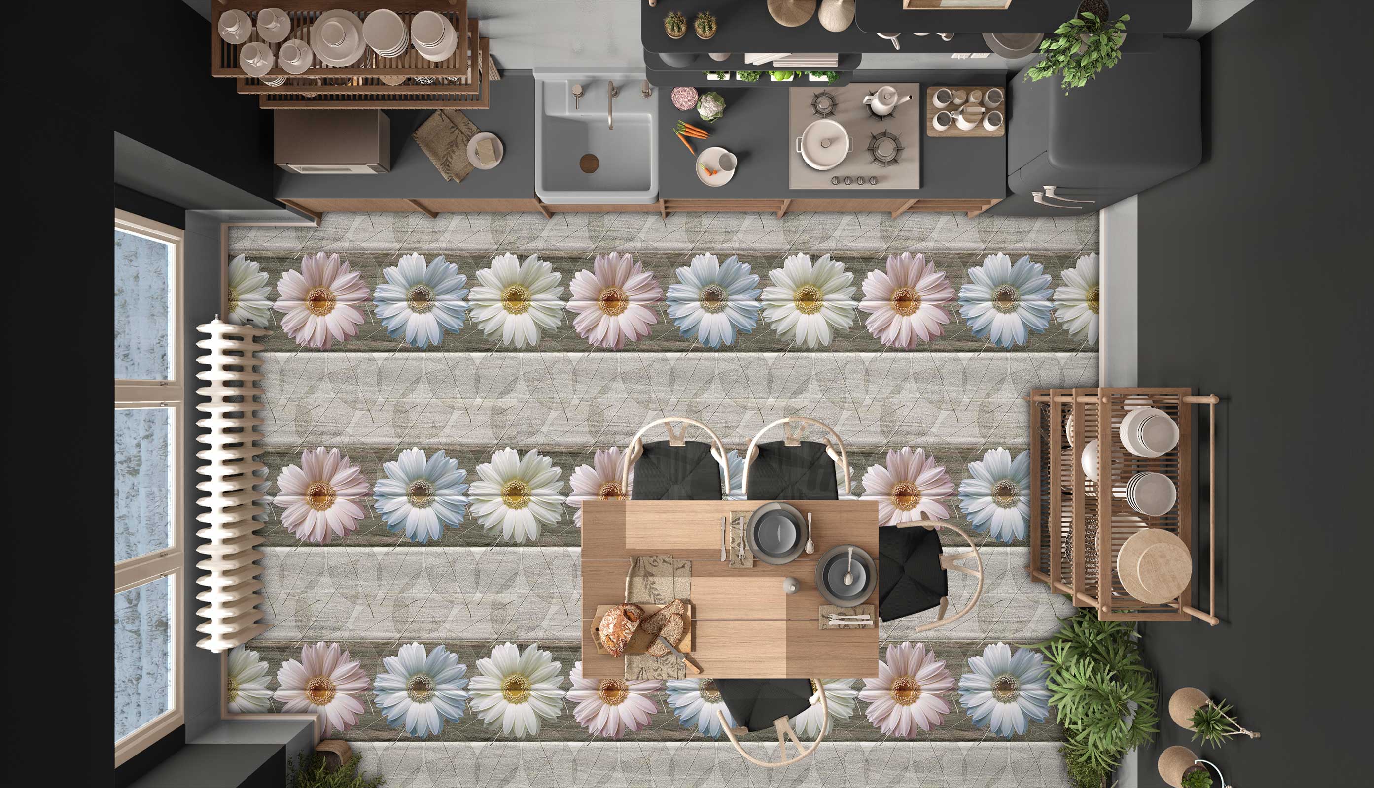 3D Three Color Flowers 165 Floor Mural Wallpaper Murals Rug & Mat Print Epoxy waterproof bath floor