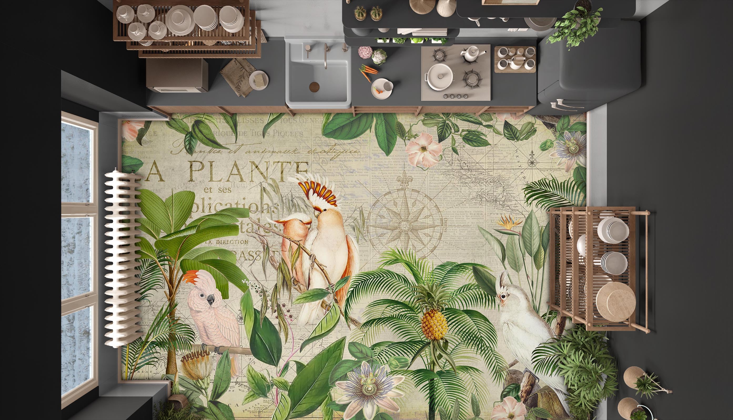 3D Jungle Parrot Pineapple 104173 Andrea Haase Floor Mural Wallpaper Murals Self-Adhesive Removable Print Epoxy