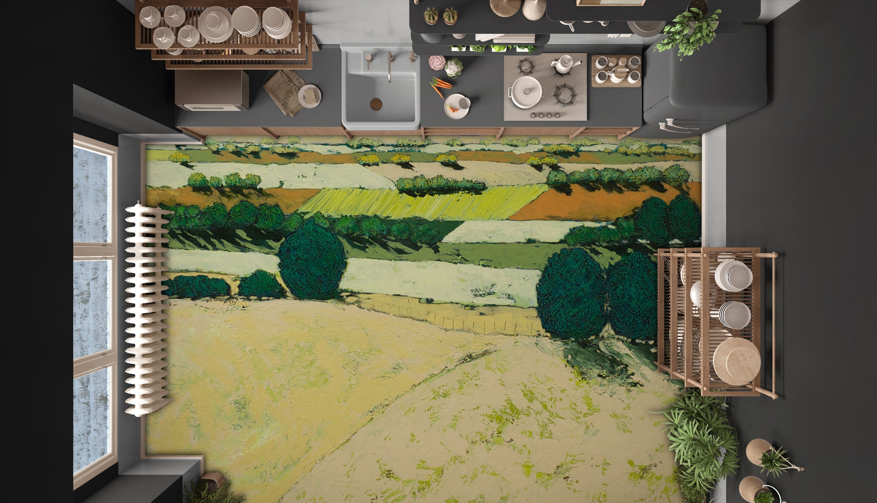 3D Trees Field Grass Painting 9510 Allan P. Friedlander Floor Mural Wallpaper Murals Self-Adhesive Removable Print Epoxy