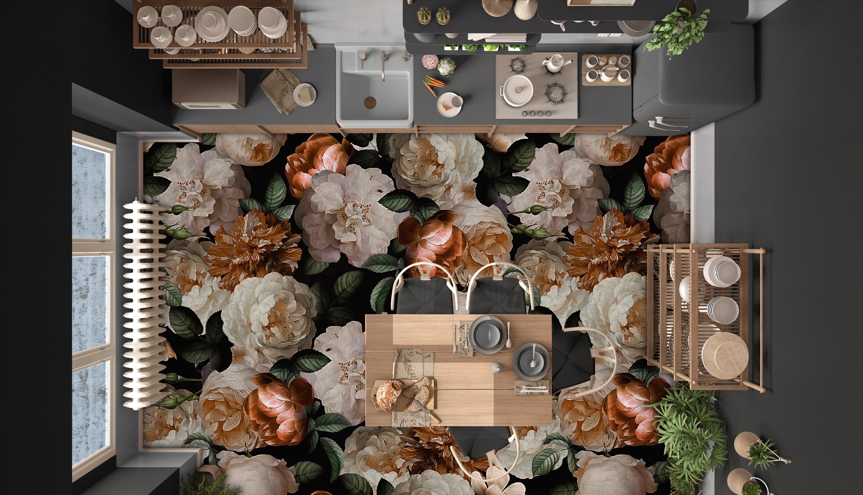 3D Flower Pattern 99187 Uta Naumann Floor Mural Wallpaper Murals Self-Adhesive Removable Print Epoxy