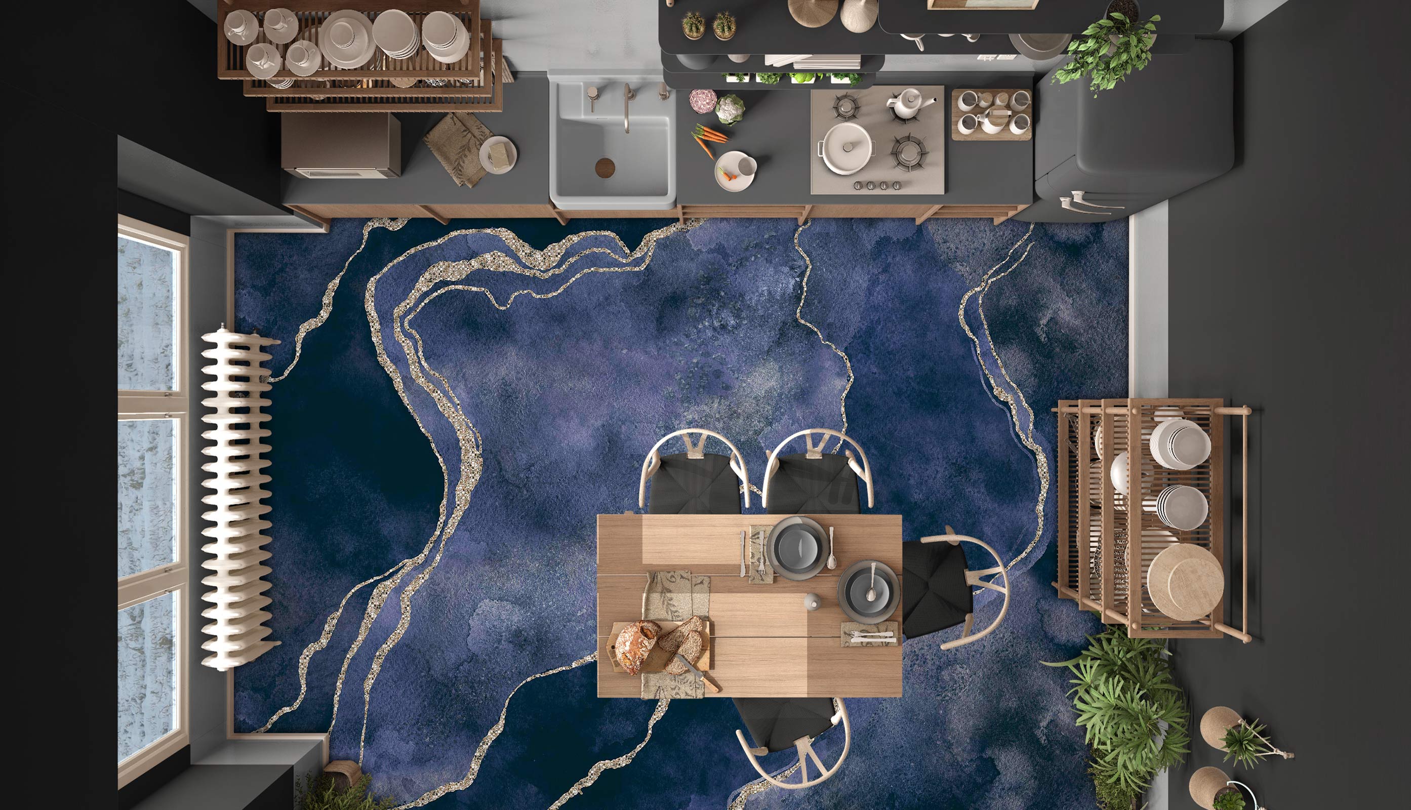 3D Blue Pattern Phnom Penh 102131 Andrea Haase Floor Mural Wallpaper Murals Self-Adhesive Removable Print Epoxy