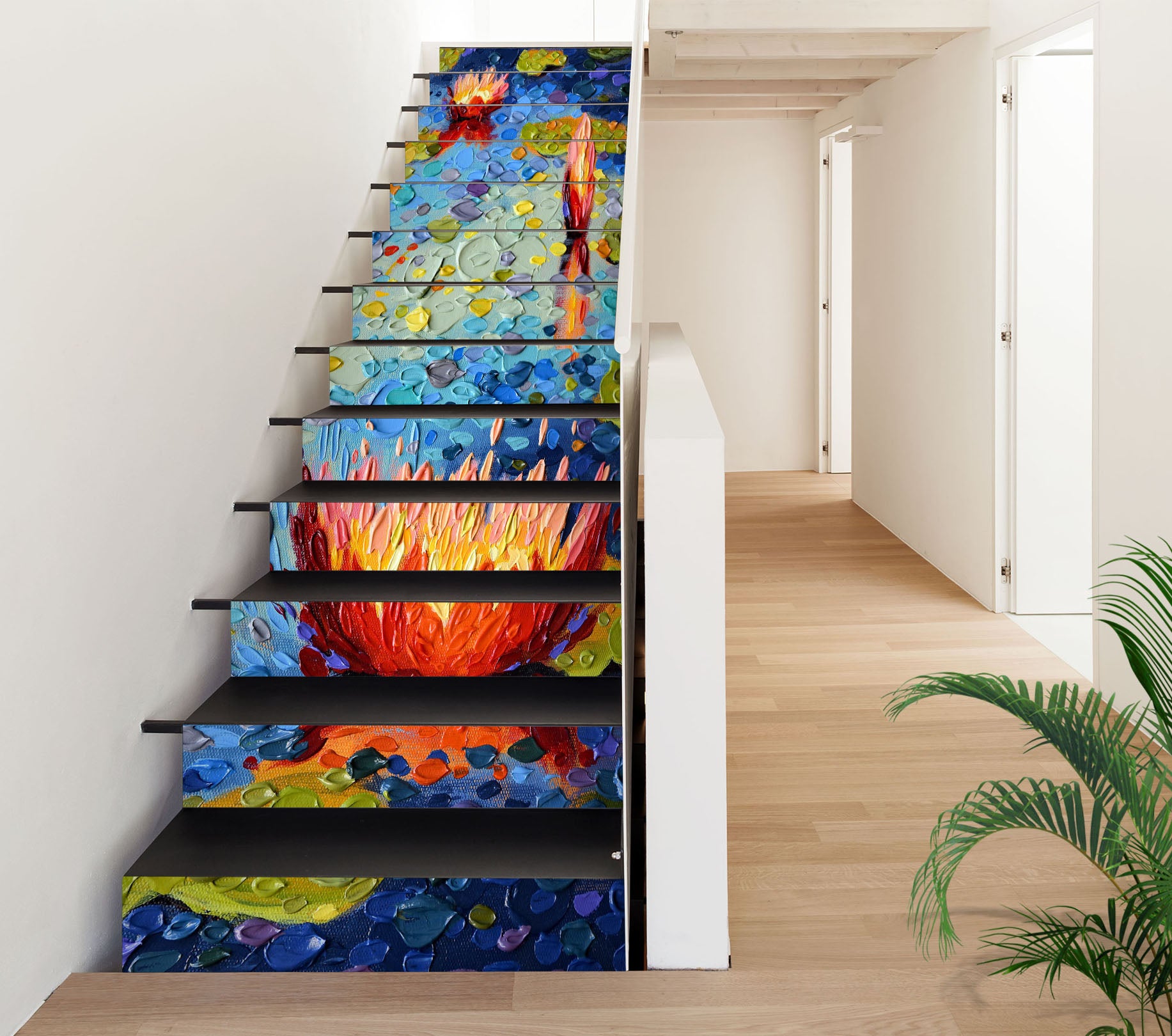 3D Red Flowers Pond Oil Painting 96149 Dena Tollefson Stair Risers