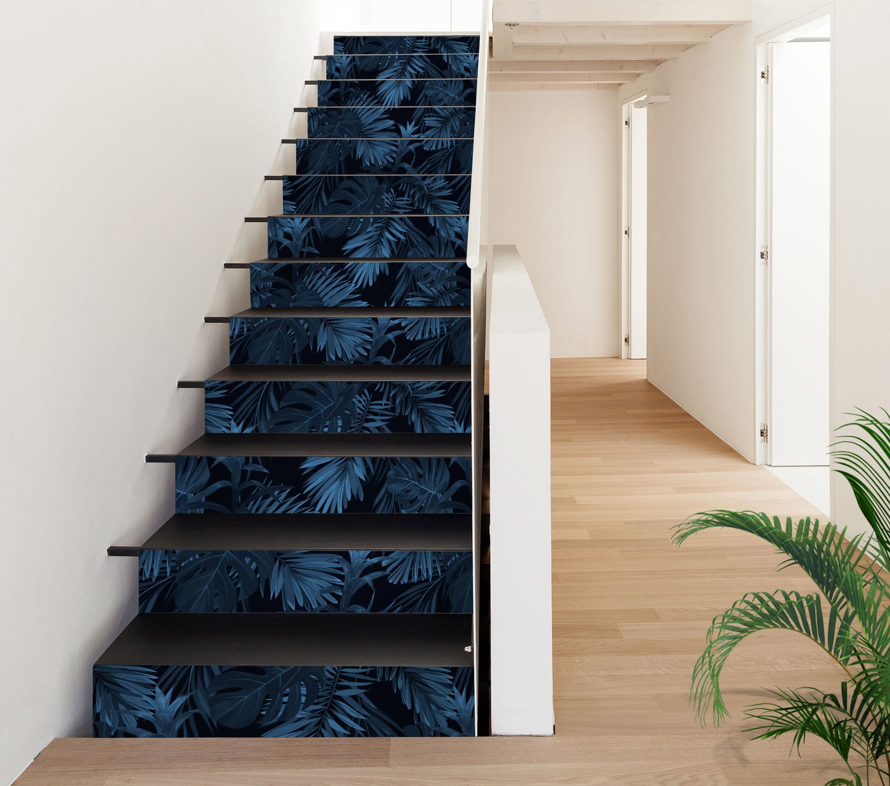 3D Dark Blue Leaves 471 Stair Risers
