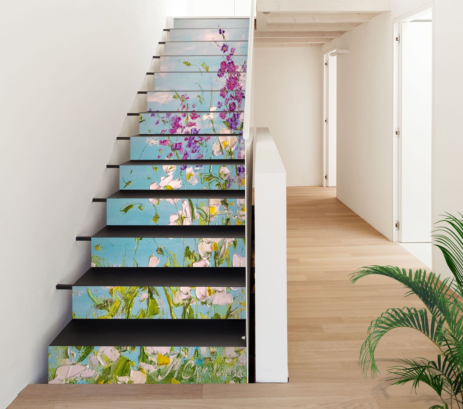 3D Purple White Flower 2001 Skromova Marina Stair Risers