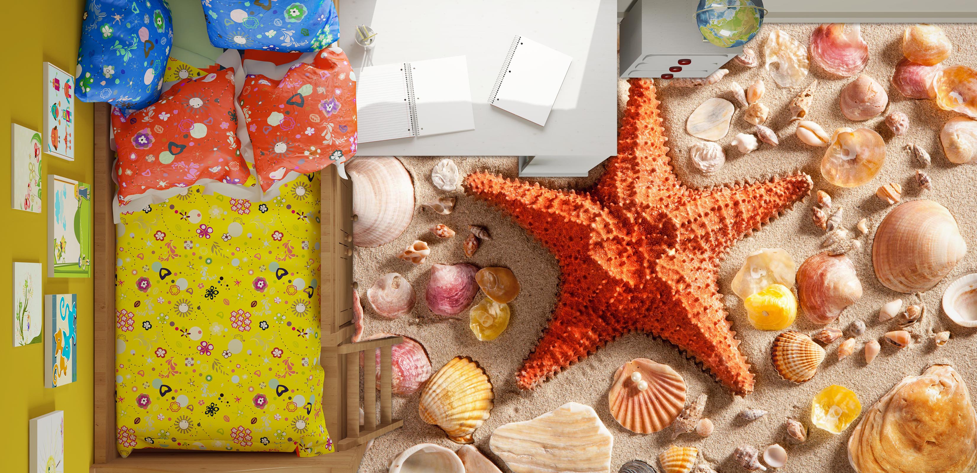 3D Orange Starfish 010 Floor Mural Wallpaper Murals Rug & Mat Print Epoxy waterproof bath floor