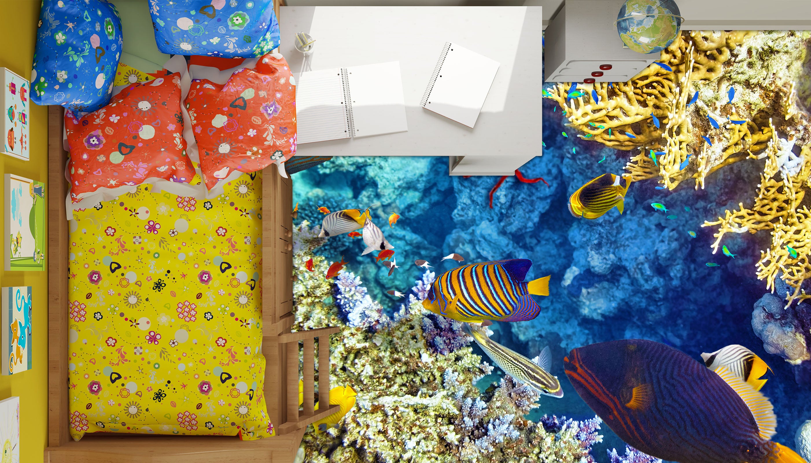 3D Elegant Yellow Coral 714 Floor Mural Wallpaper Murals Rug & Mat Print Epoxy waterproof bath floor