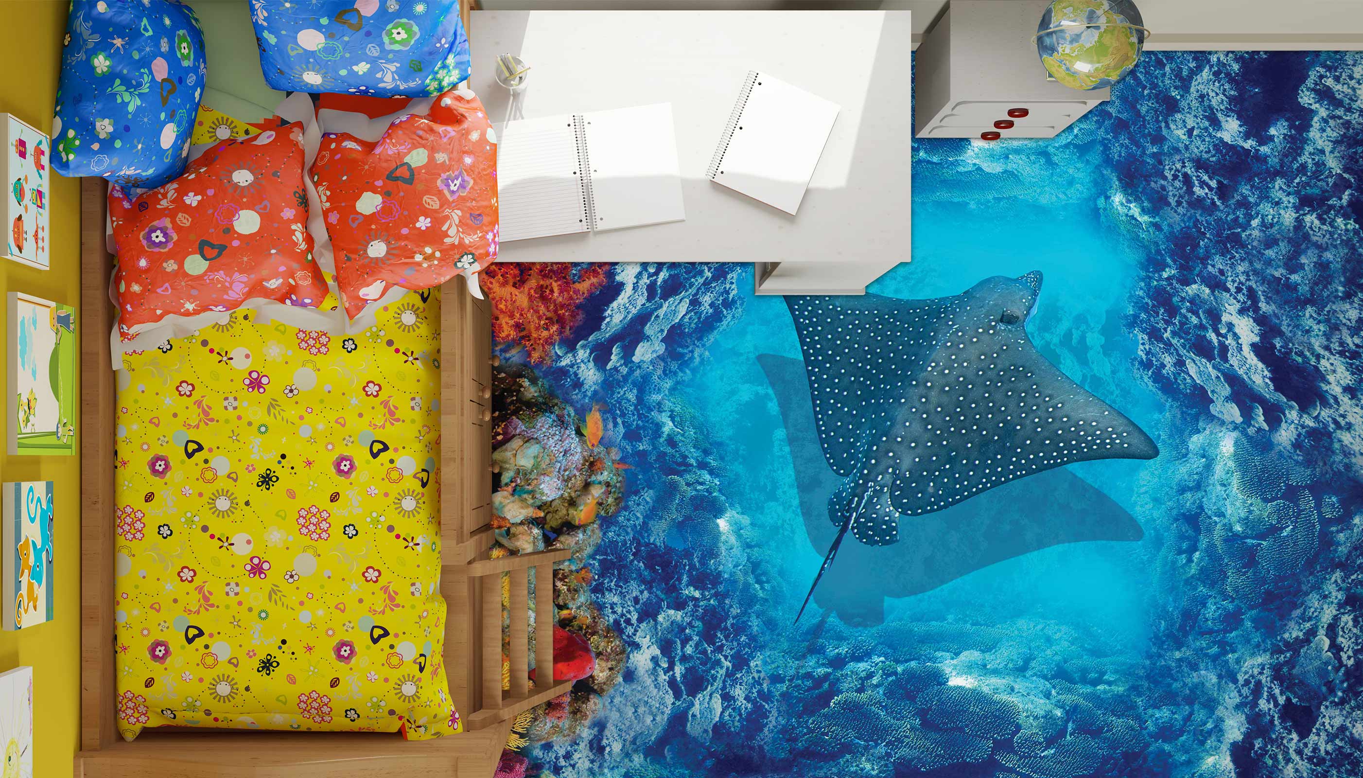 3D Stingray 138 Floor Mural Wallpaper Murals Rug & Mat Print Epoxy waterproof bath floor