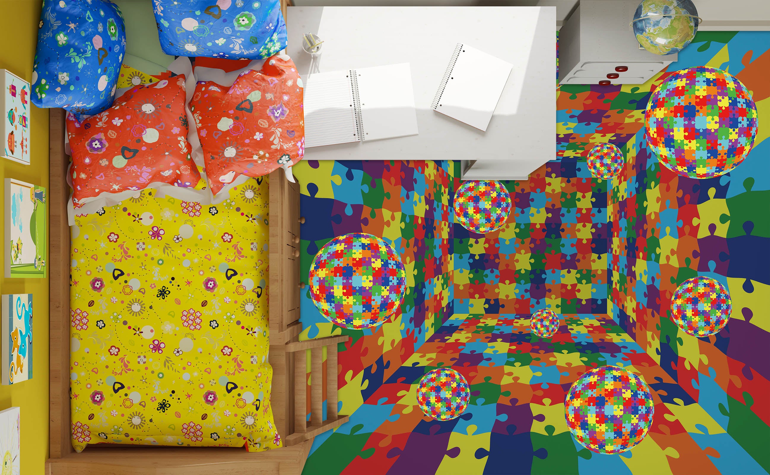 3D Colored Puzzle 015 Floor Mural Wallpaper Murals Rug & Mat Print Epoxy waterproof bath floor