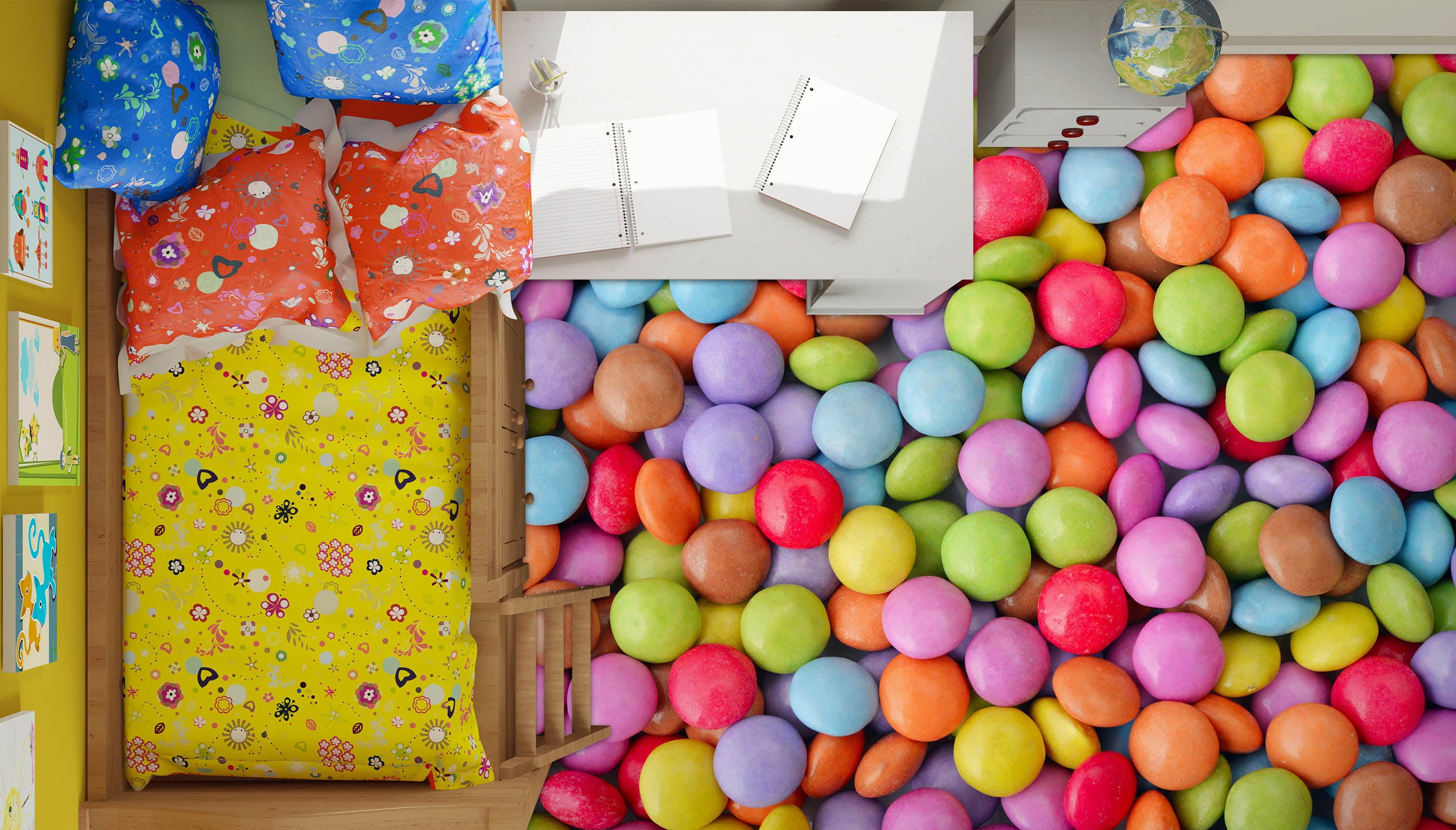 3D Rainbow Candy 1478 Floor Mural Wallpaper Murals Self-Adhesive Removable Print Epoxy