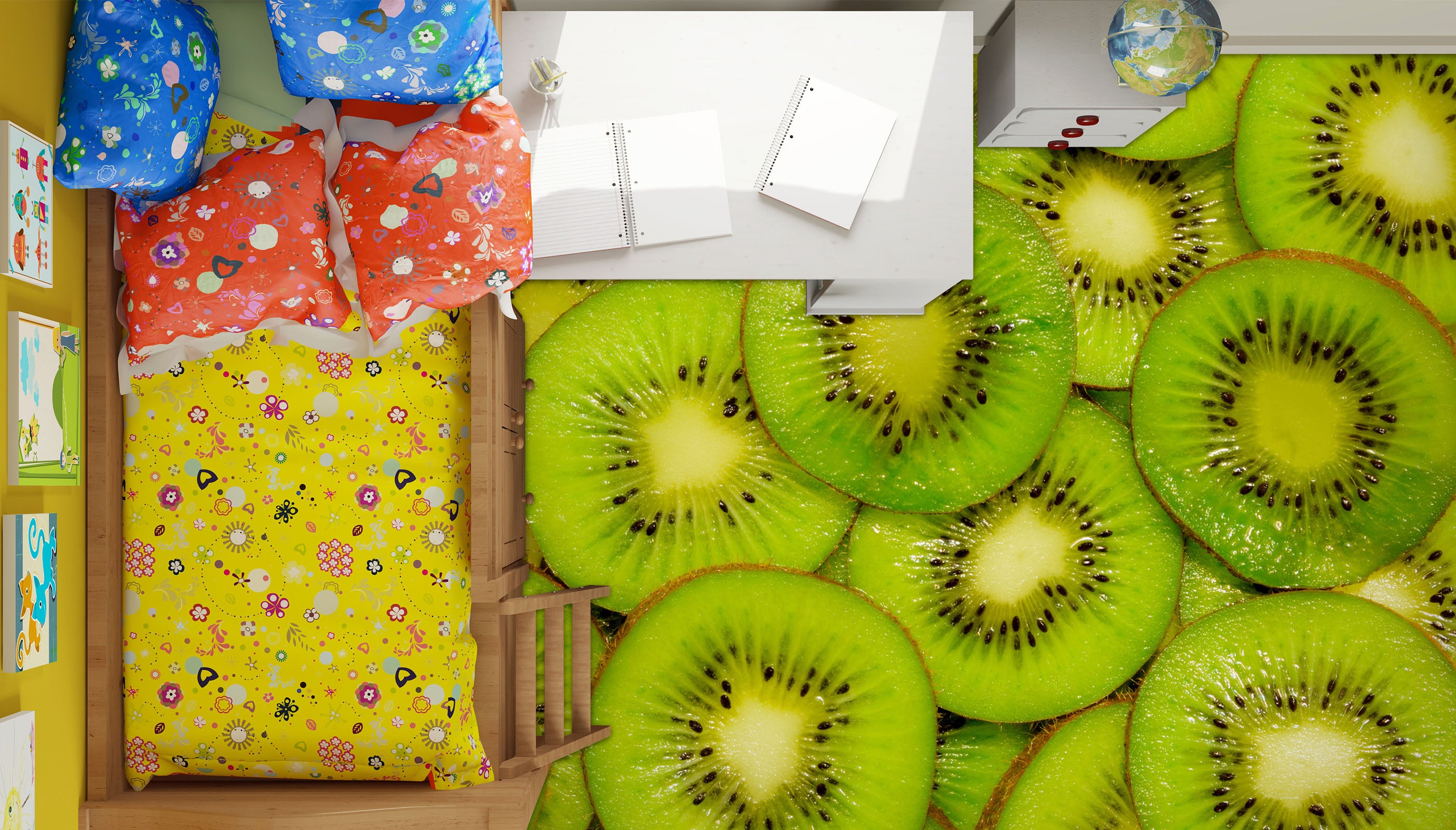 3D Green Kiwis 1406 Floor Mural Wallpaper Murals Self-Adhesive Removable Print Epoxy