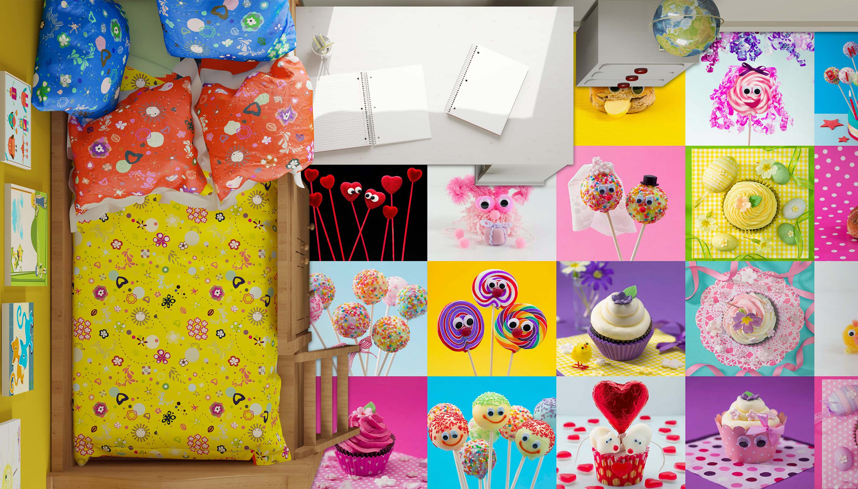 3D Cube Color Dessert 9869 Assaf Frank Floor Mural Wallpaper Murals Self-Adhesive Removable Print Epoxy