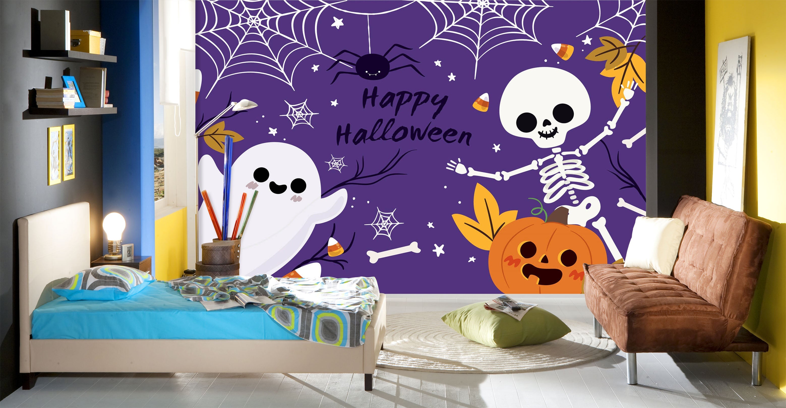 3D Spider Squash Leaves 1011 Halloween Wall Murals Wallpaper AJ Wallpaper 2