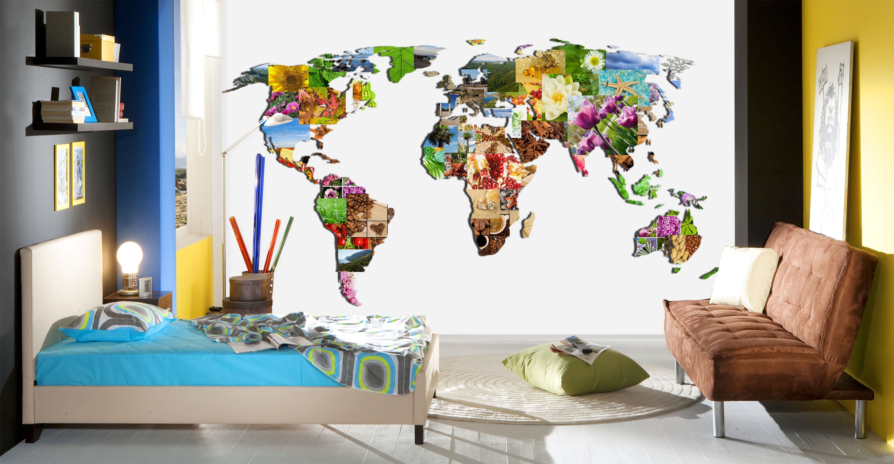 3D Abstract Art 2037 World Map Wall Murals