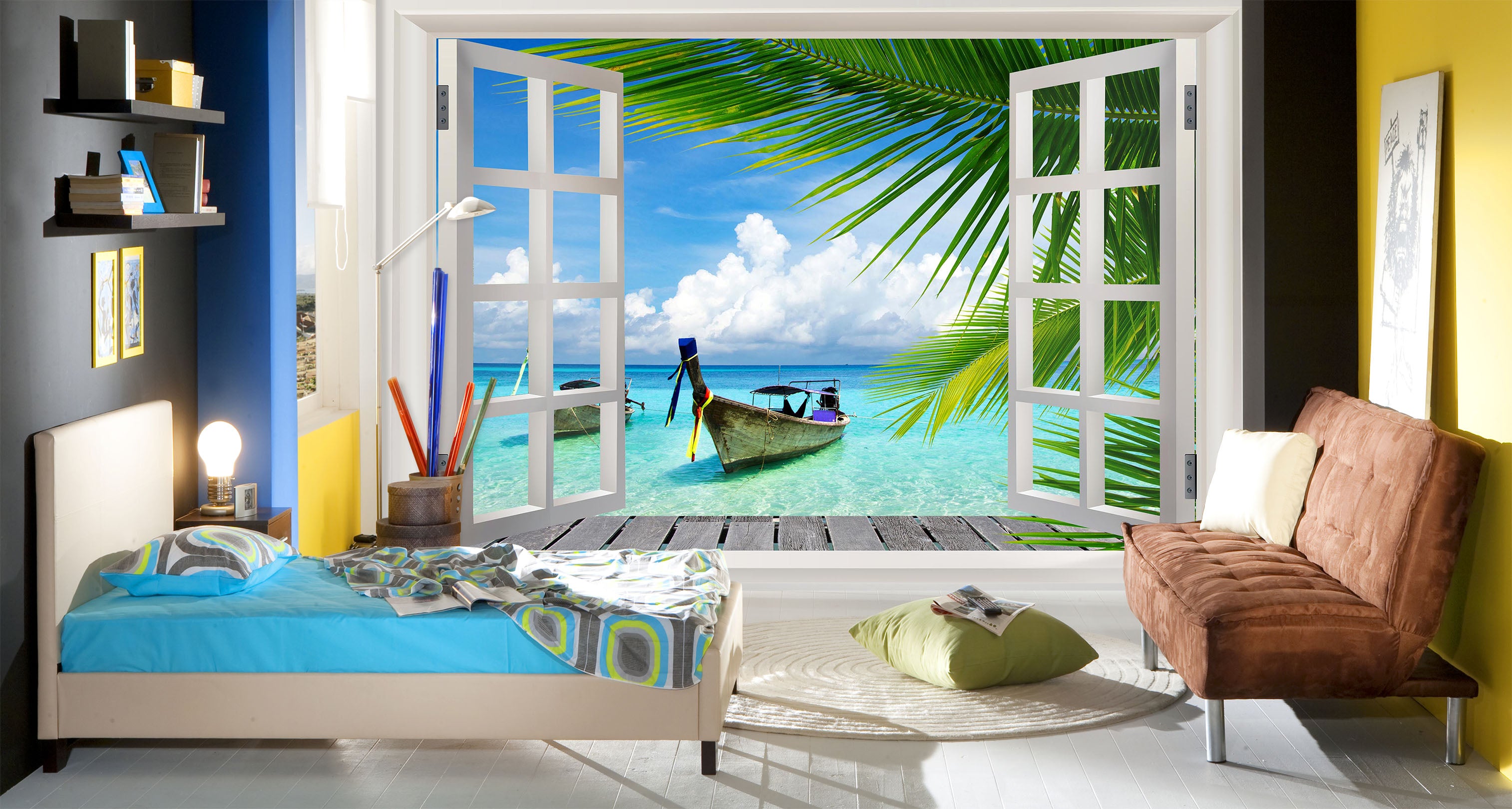 3D Wooden Boat 1720 Wall Murals