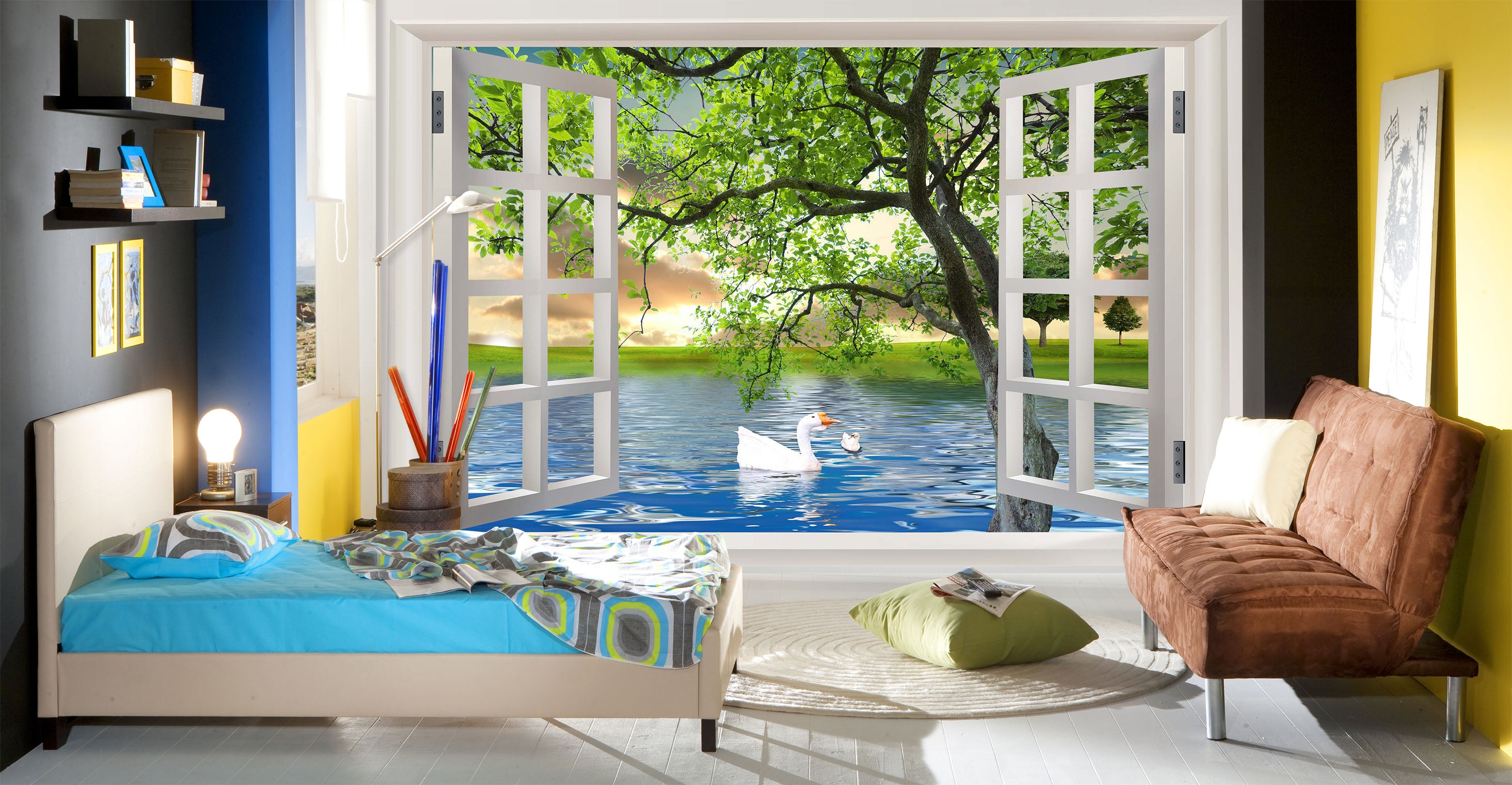 3D Swan Tree 1601 Wall Murals