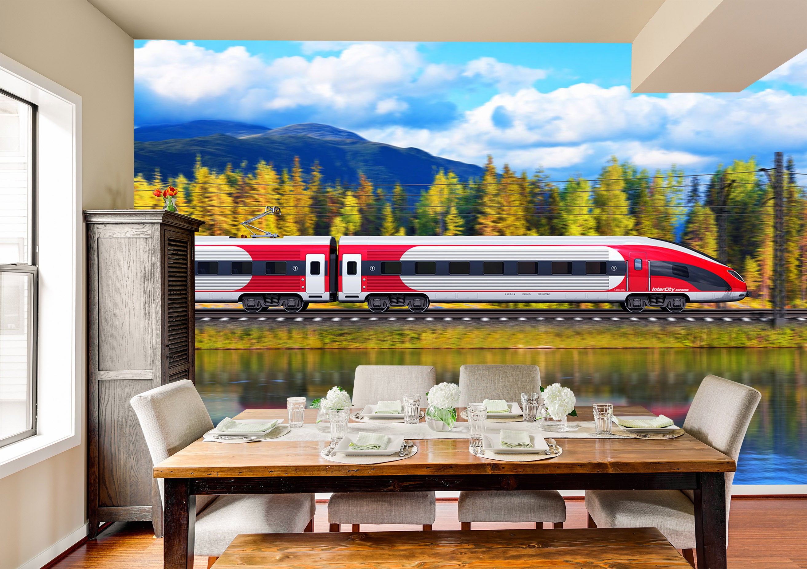 3D Flower Train 168 Vehicle Wall Murals
