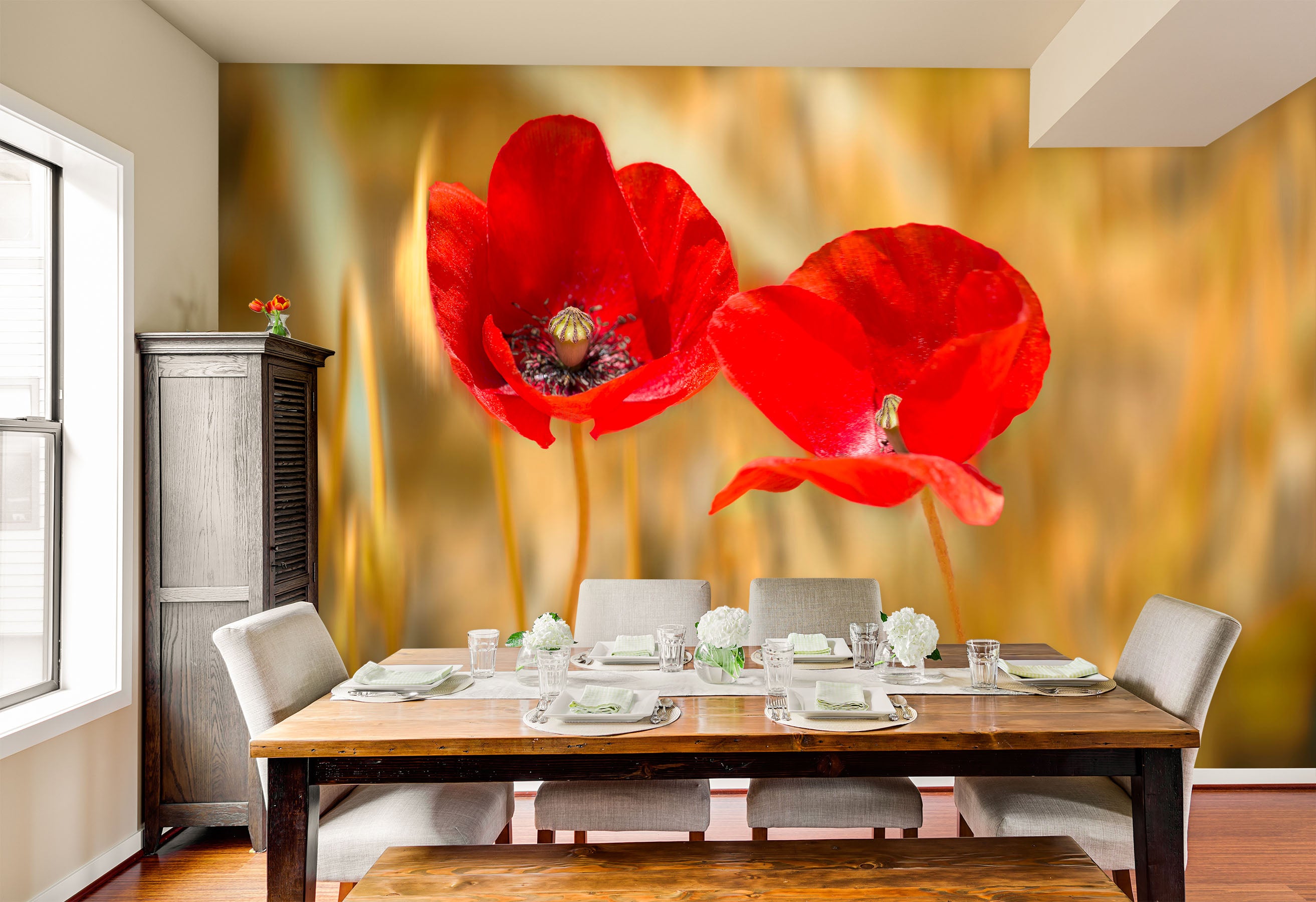 3D Red Flowers 1448 Marco Carmassi Wall Mural Wall Murals