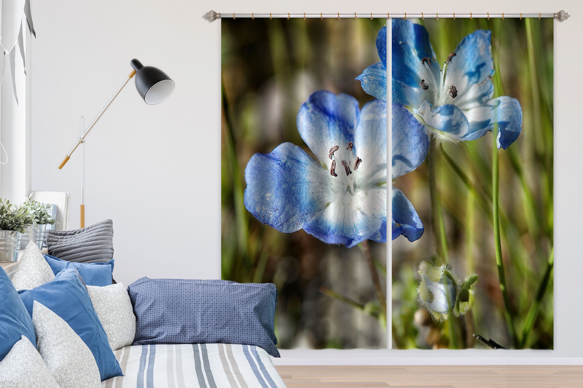 3D Blue Flowers 62136 Kathy Barefield Curtain Curtains Drapes