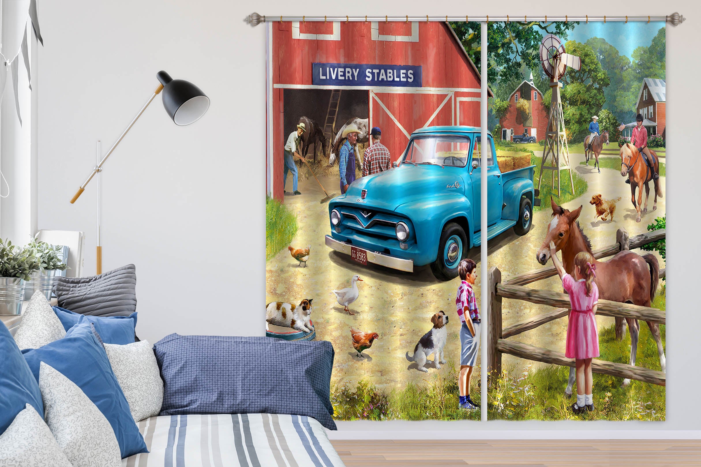 3D Blue Pickup 147 Kevin Walsh Curtain Curtains Drapes