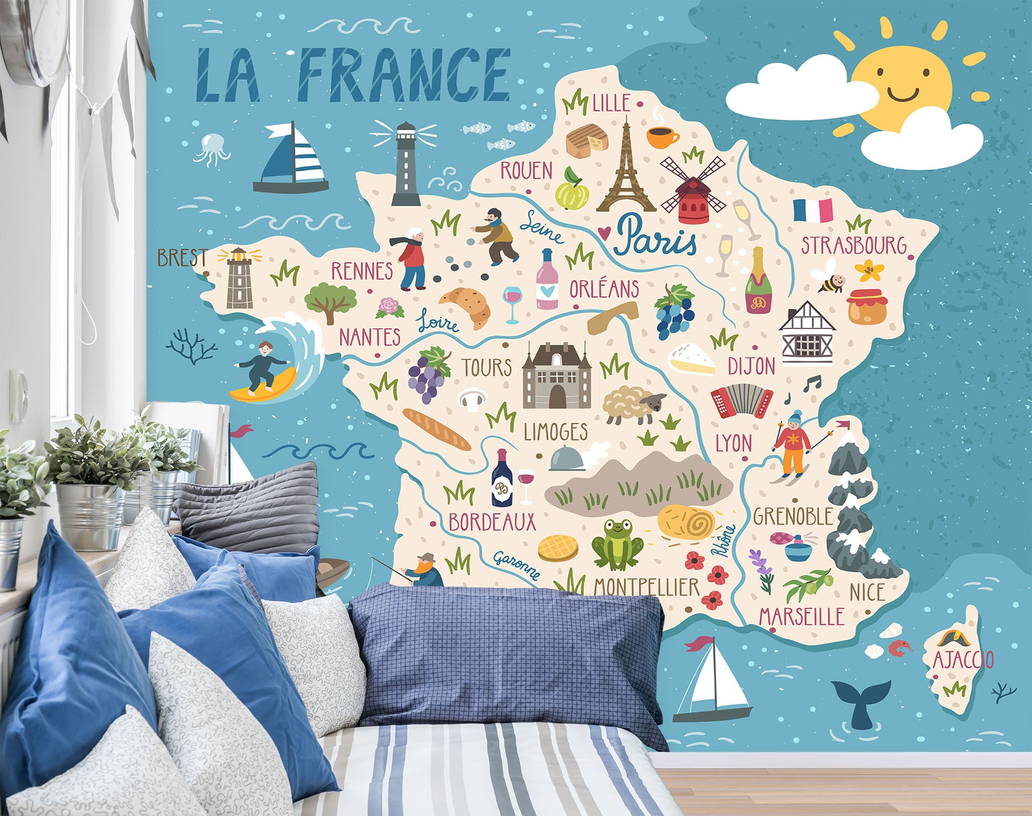 3D Five Star Pattern 2107 World Map Wall Murals