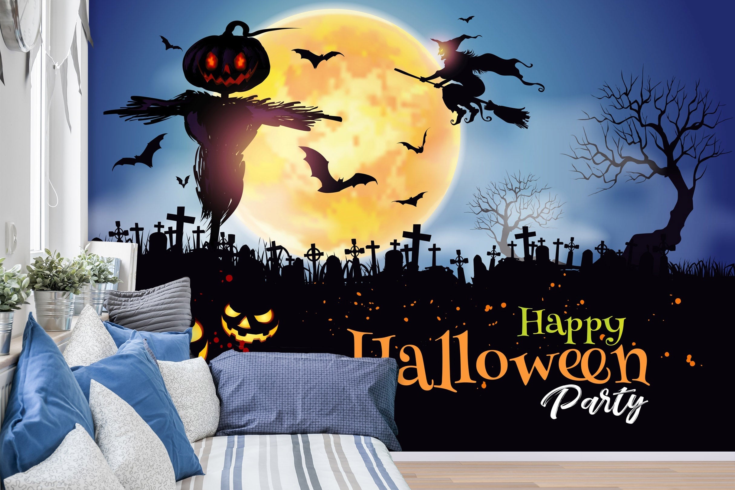 3D Scarecrow Moon 1005 Halloween Wall Murals Wallpaper AJ Wallpaper 2