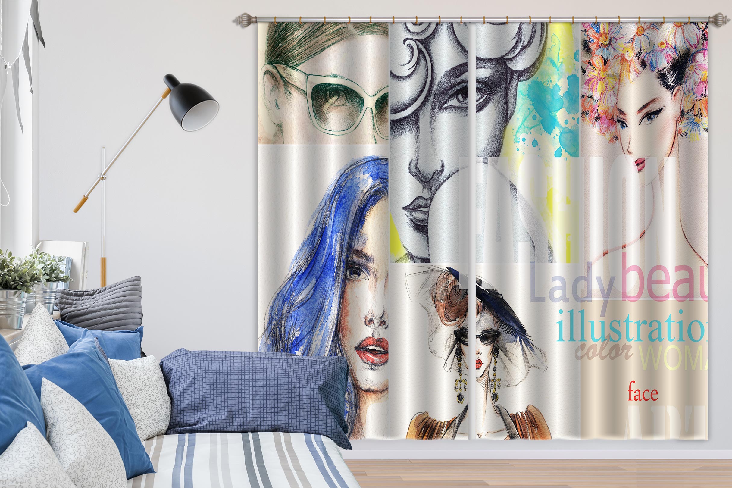 3D Blue Hair Model 005 Curtains Drapes