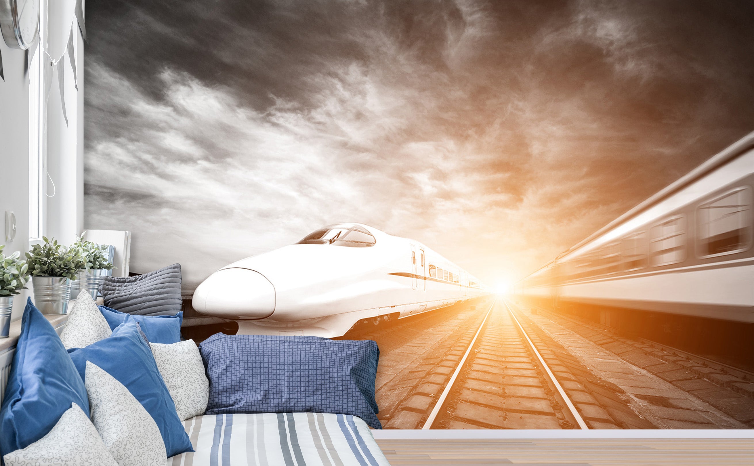 3D Sunset Train 172 Vehicle Wall Murals