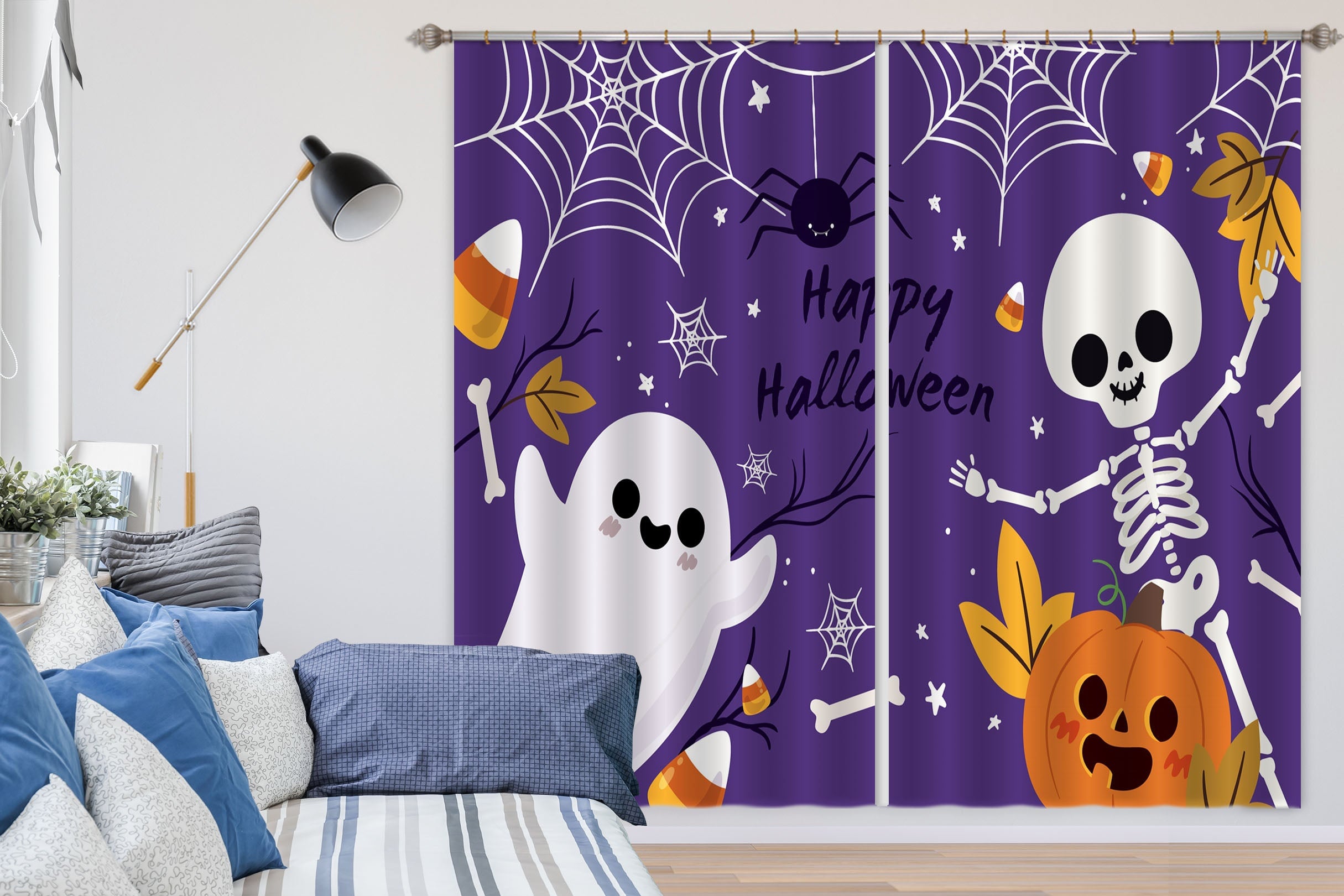 3D Ghost Spider Web 032 Halloween Curtains Drapes Curtains AJ Creativity Home