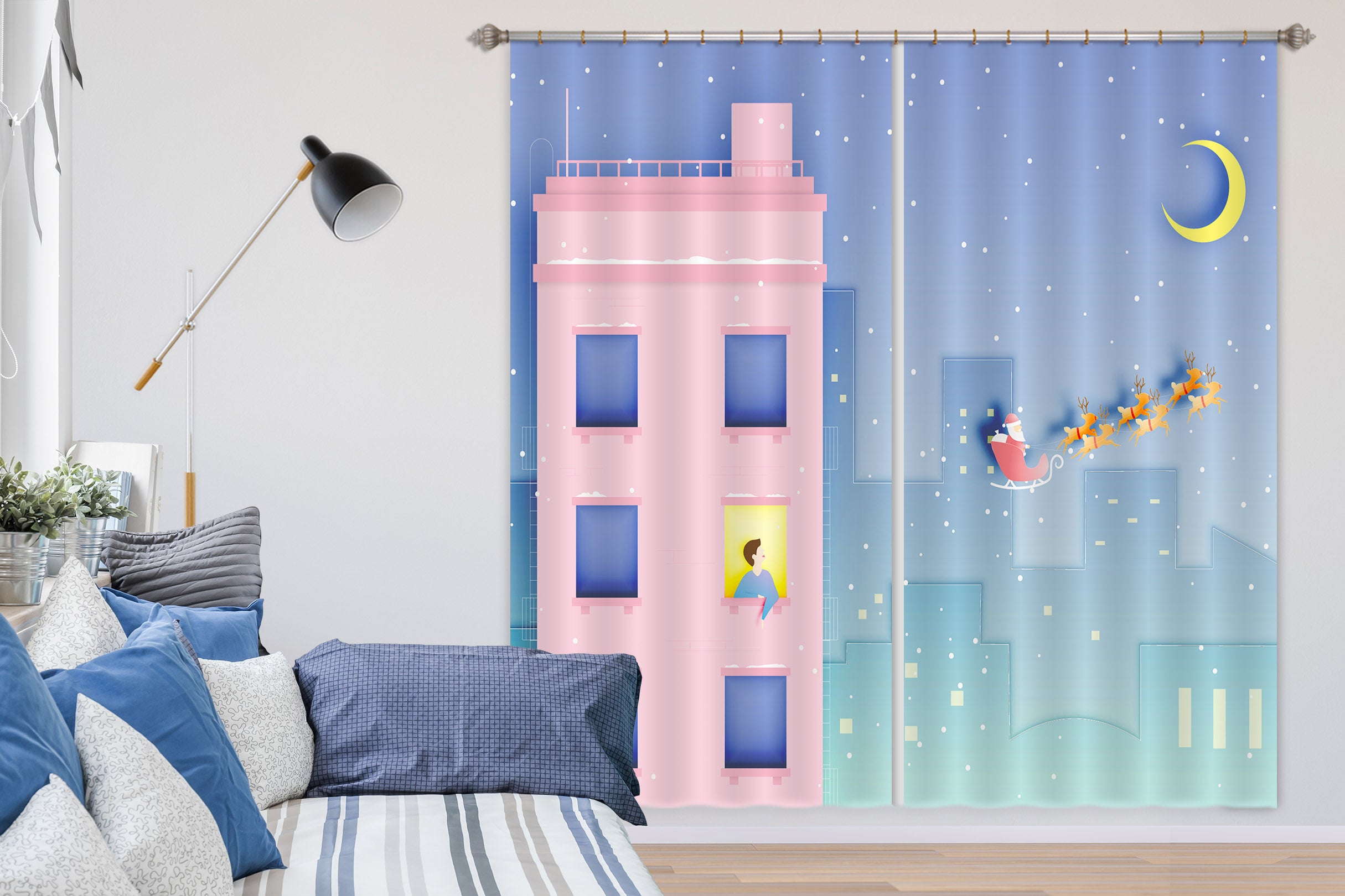 3D Pink House 793 Curtains Drapes