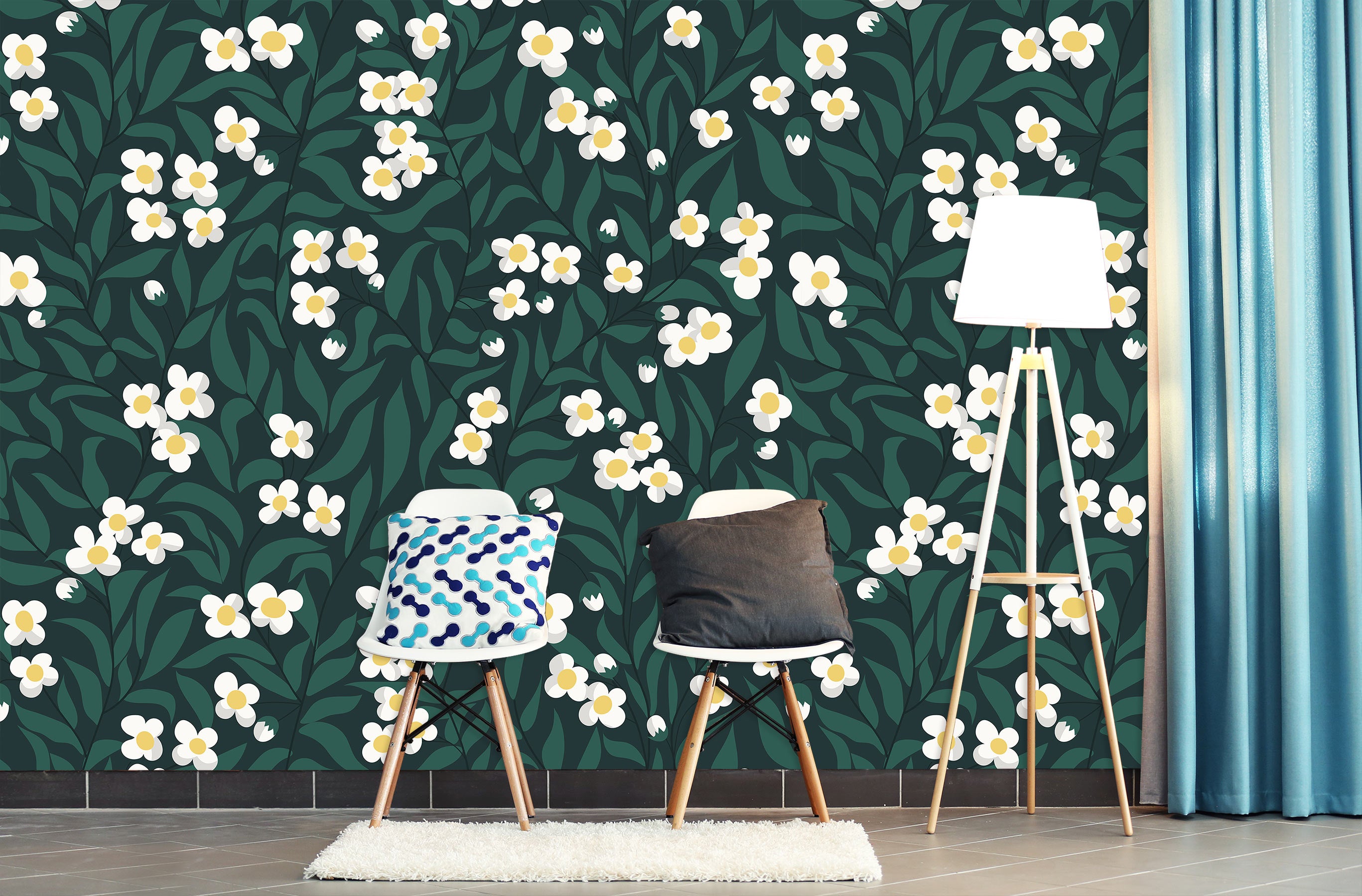 3D White Flower Leaves 12090 Kashmira Jayaprakash Wall Mural Wall Murals