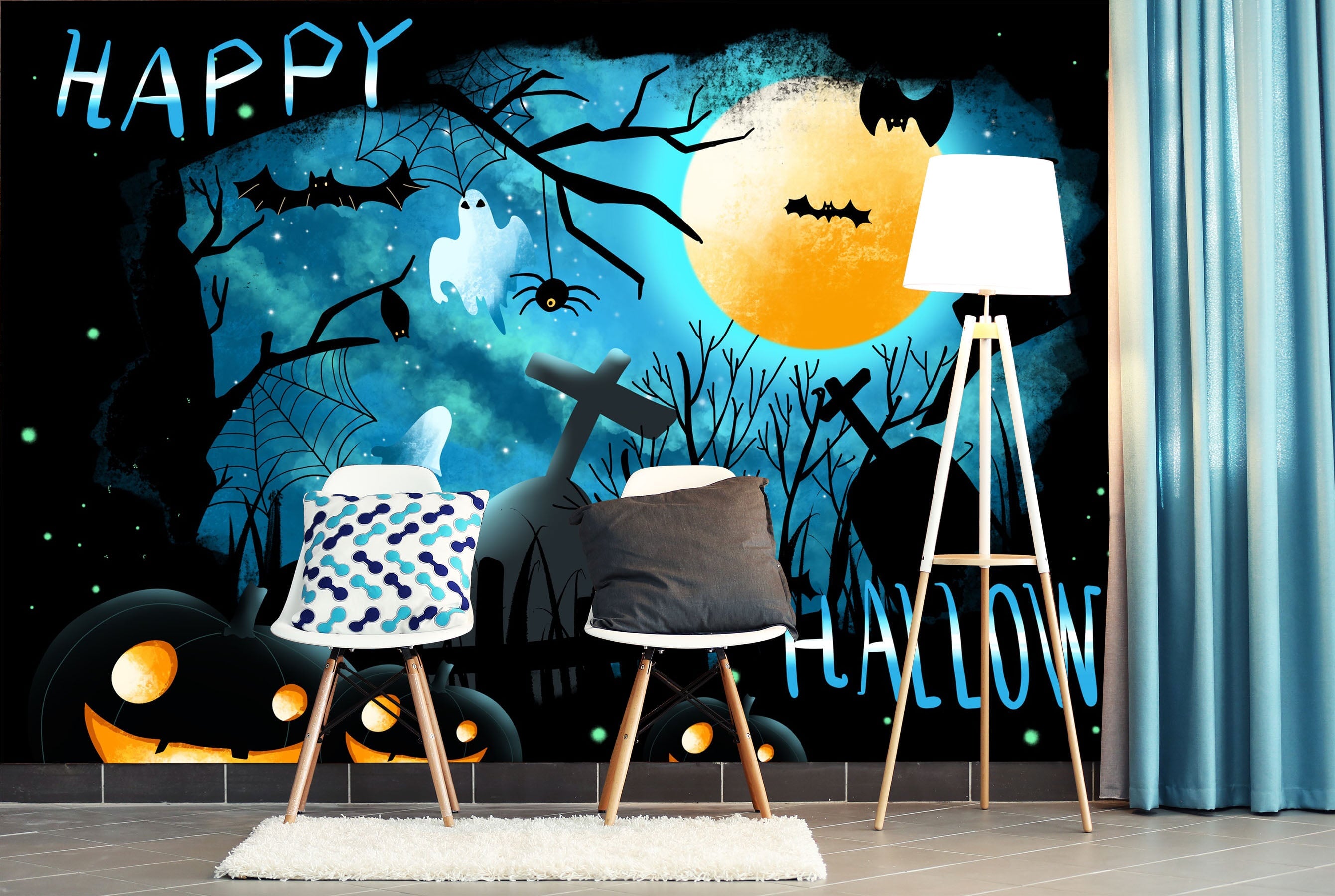 3D Night Bat Pumpkin 1004 Halloween Wall Murals Wallpaper AJ Wallpaper 2