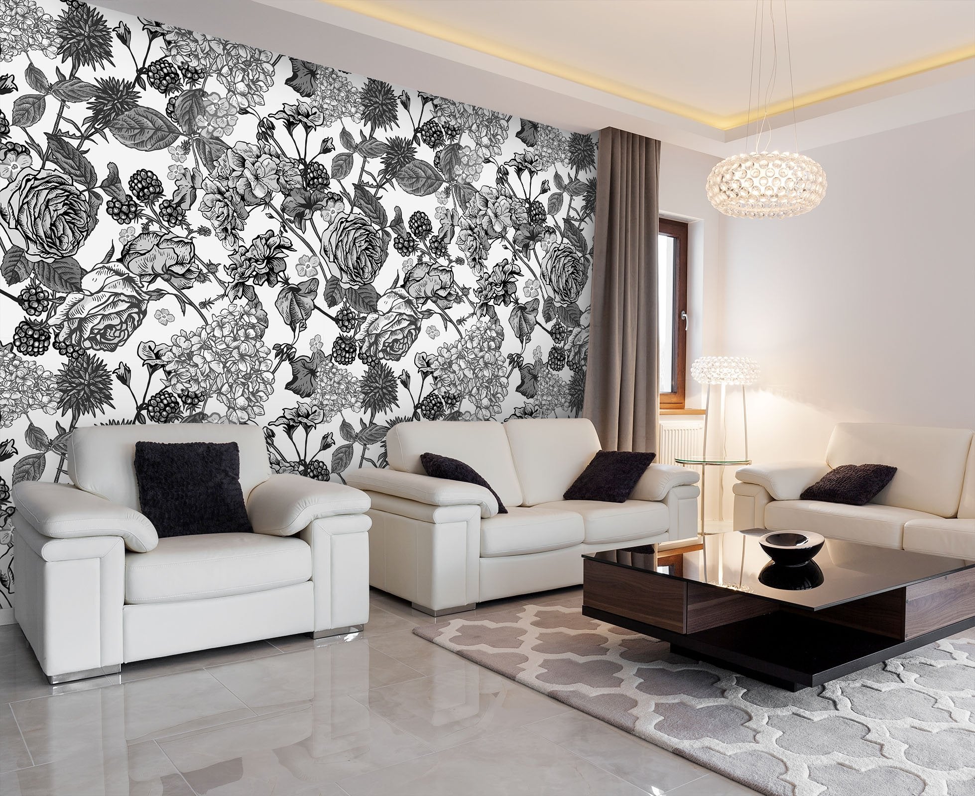 3D Black Peony Flower 11 Wall Murals Wallpaper AJ Wallpaper 2