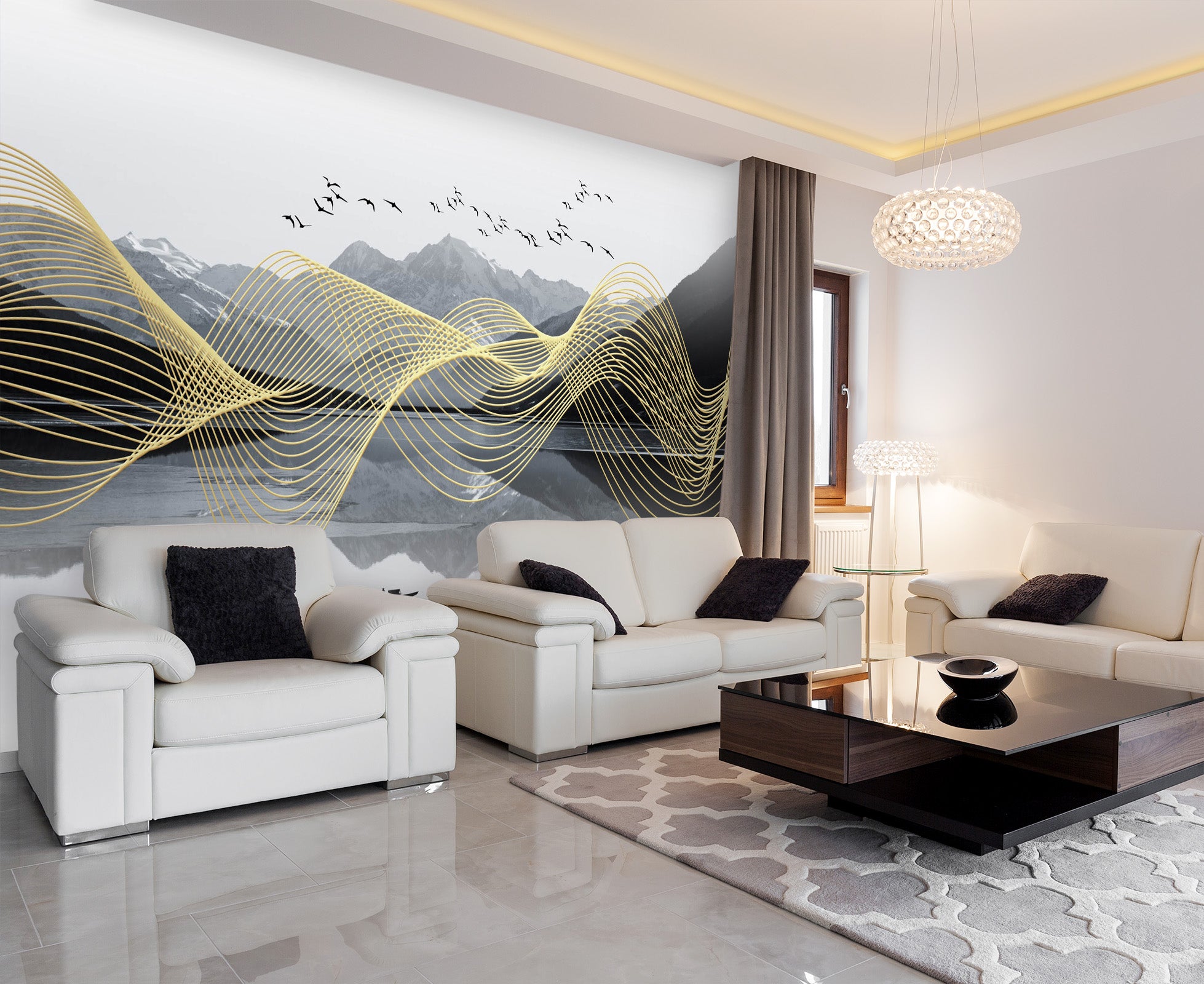 3D Golden Wave 1402 Wall Murals